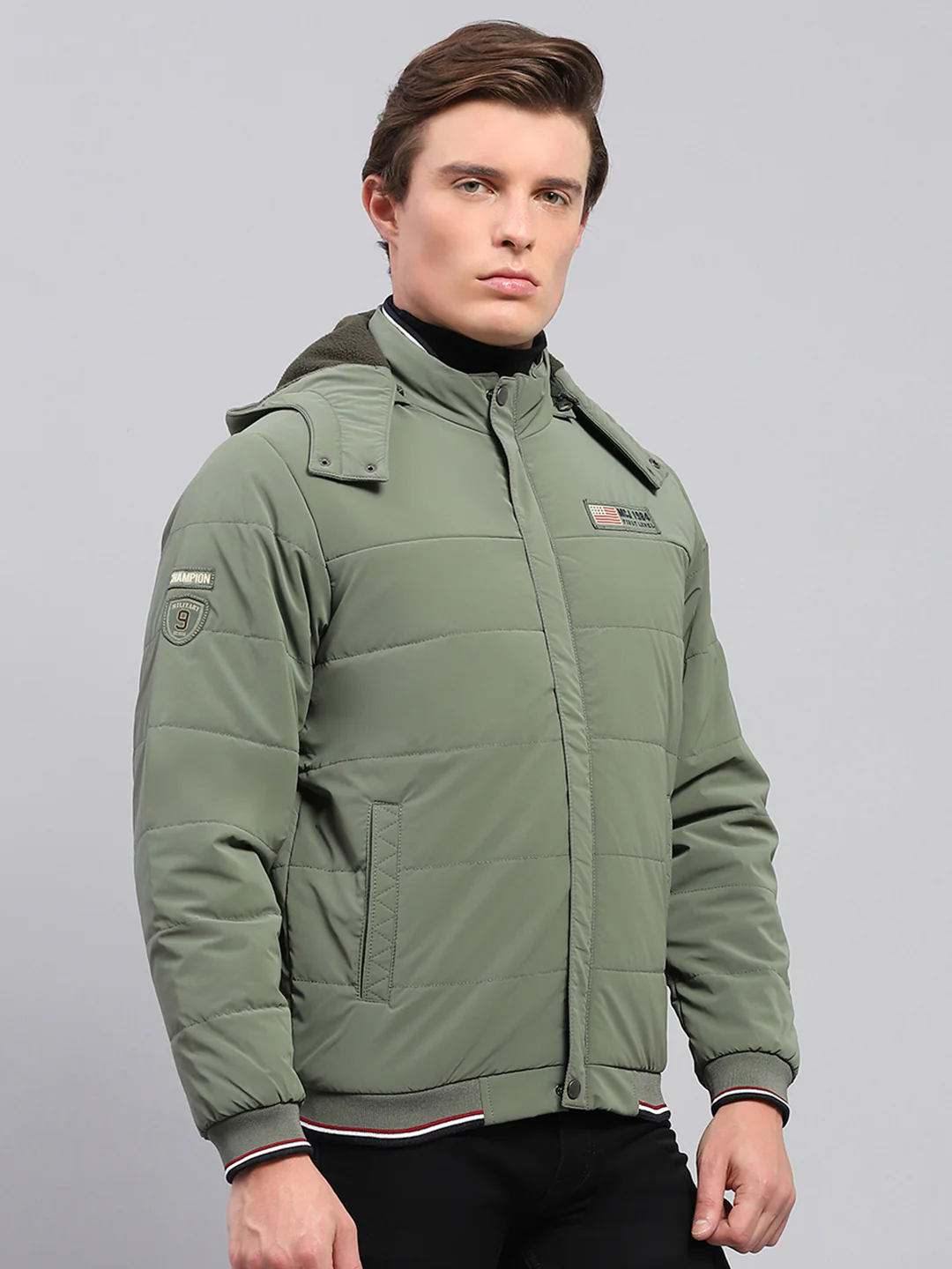 Men Olive Solid Detachable Hood Full Sleeve Jacket - Image 4