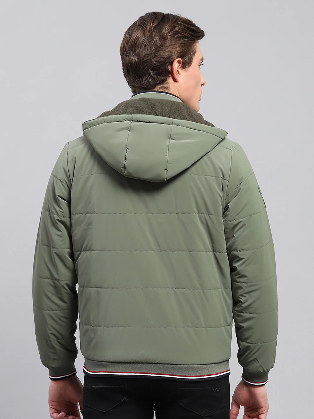 Men Olive Solid Detachable Hood Full Sleeve Jacket - Image 5
