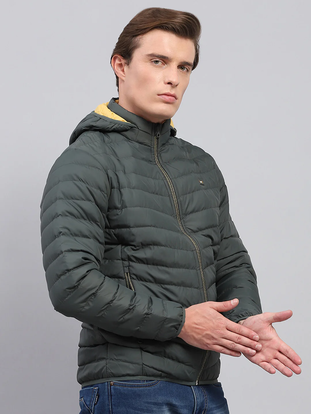 Men Olive Solid Detachable Hood Full Sleeve Jacket - Image 4