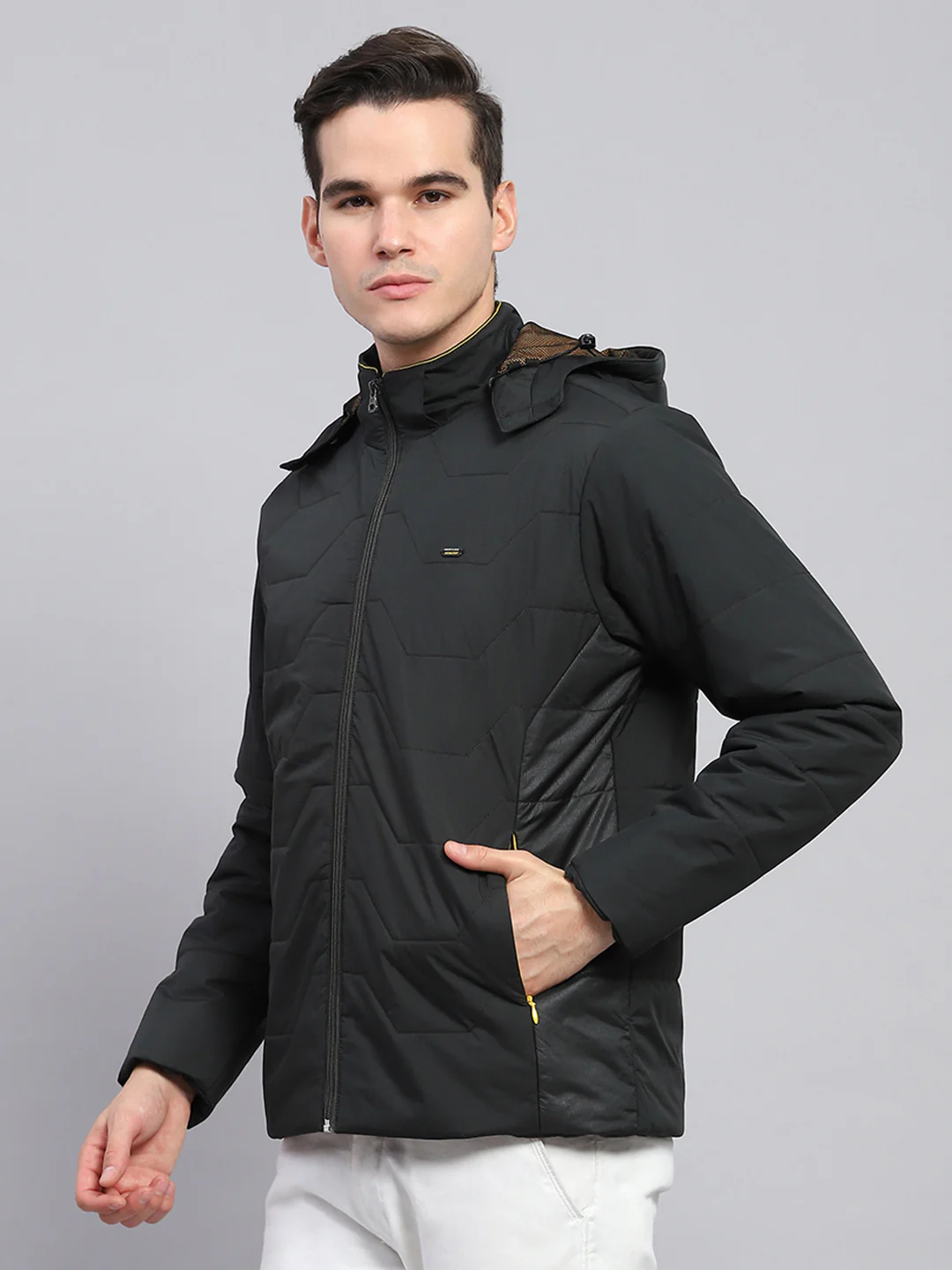 Men Olive Solid Detachable Hood Full Sleeve Jacket - Image 3