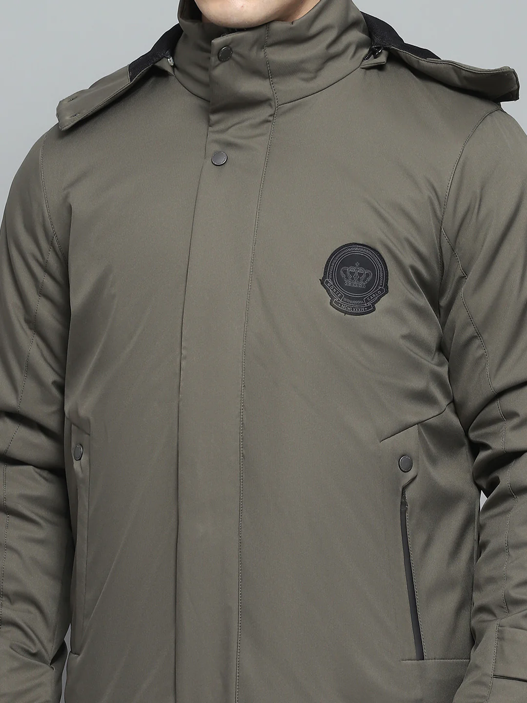 Men Olive Solid Detachable Hood Full Sleeve Jacket - Image 10