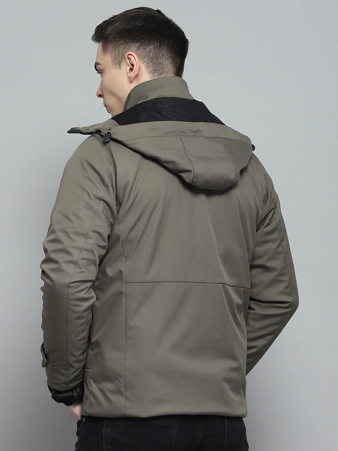 Men Olive Solid Detachable Hood Full Sleeve Jacket - Image 5