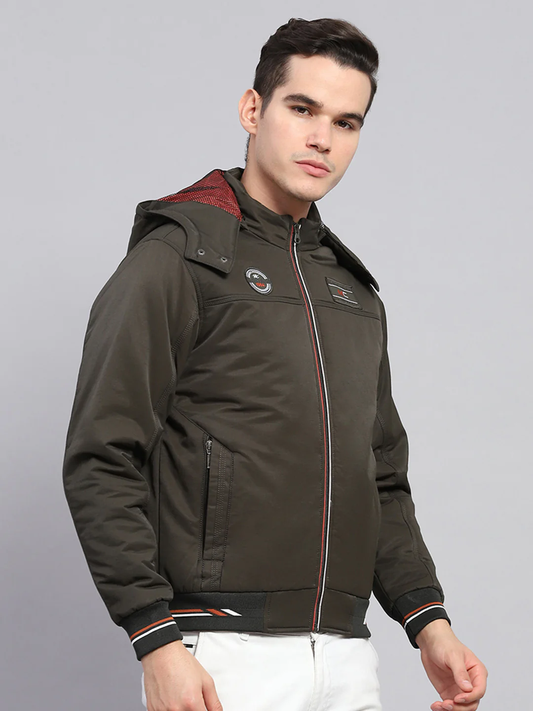 Men Olive Solid Detachable Hood Full Sleeve Jacket - Image 4