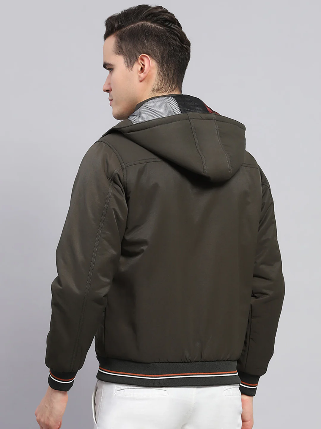 Men Olive Solid Detachable Hood Full Sleeve Jacket - Image 5