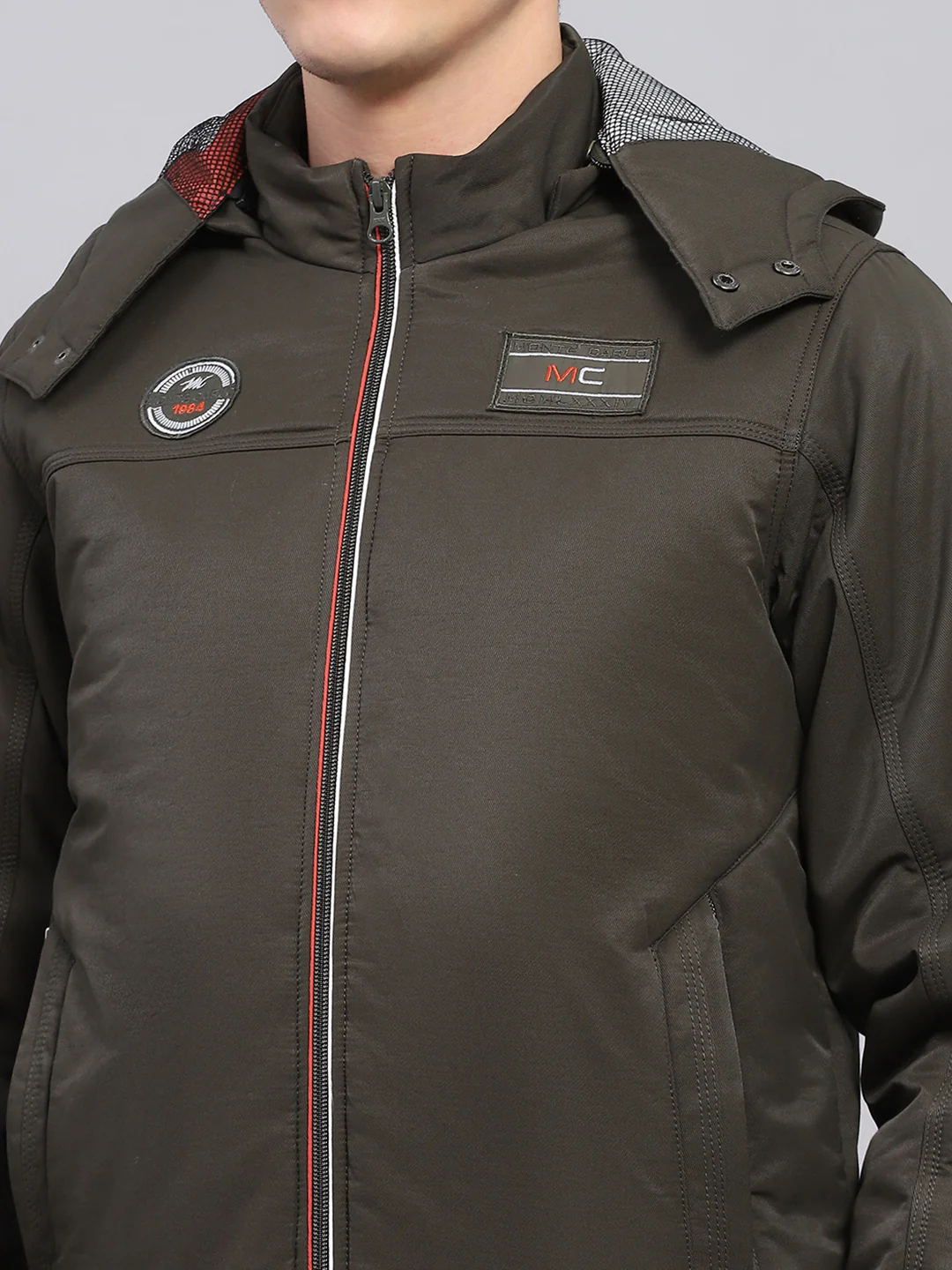 Men Olive Solid Detachable Hood Full Sleeve Jacket - Image 6
