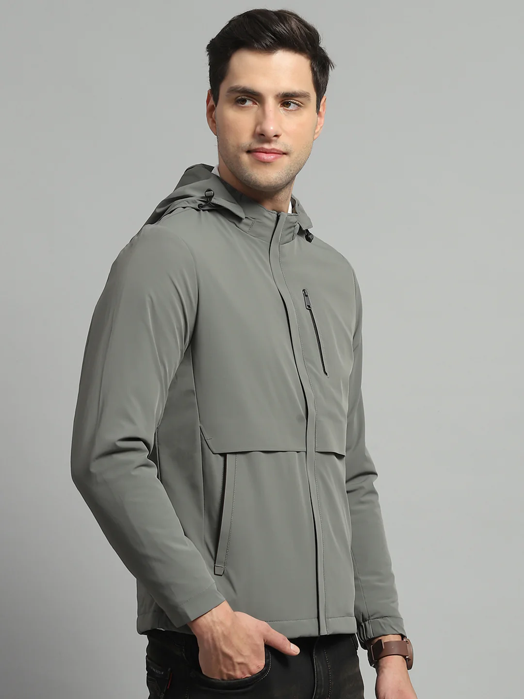 Luxuria Men Olive Solid Detachable Hood Full Sleeve Jacket - Image 4