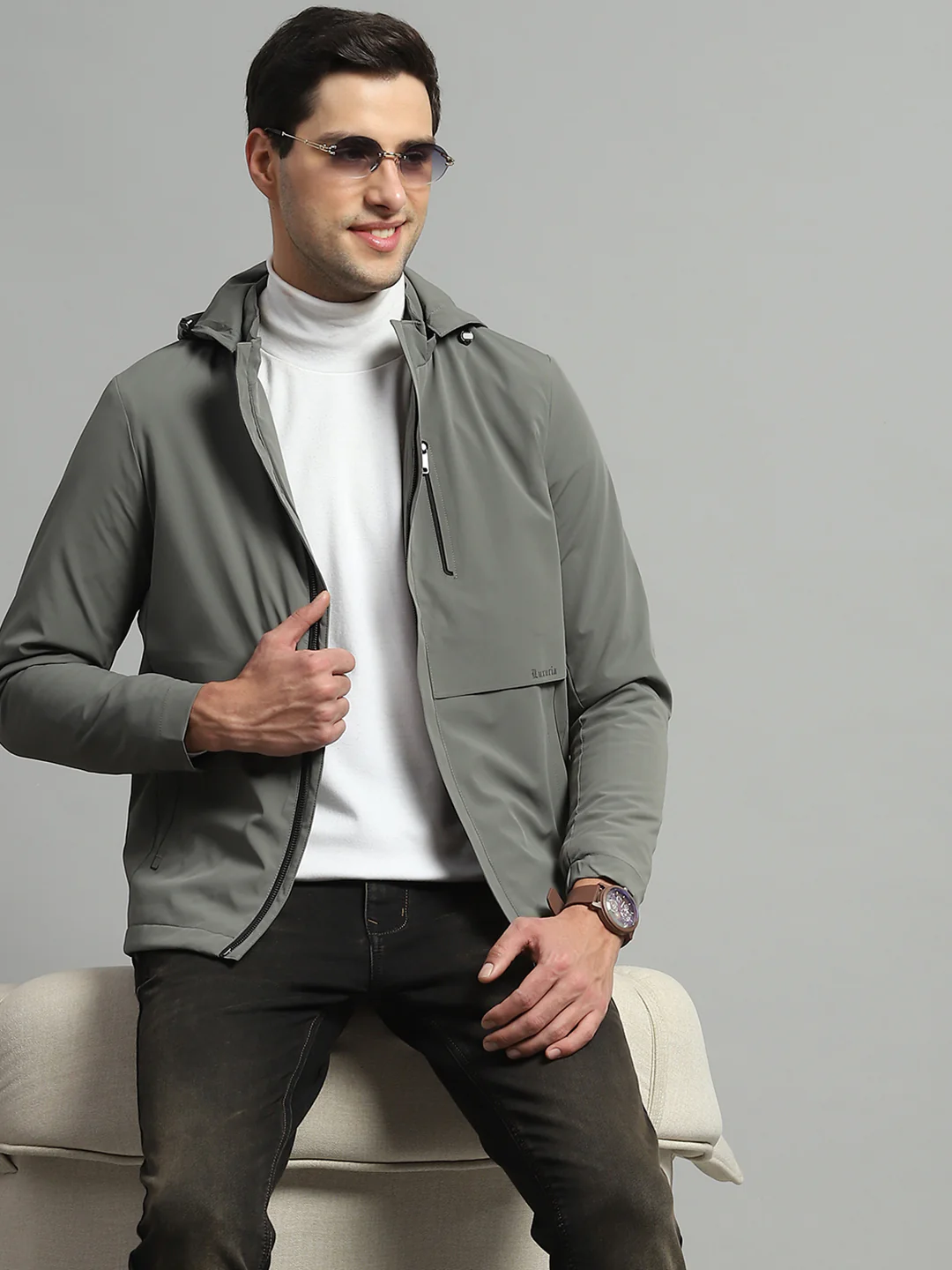 Luxuria Men Olive Solid Detachable Hood Full Sleeve Jacket - Image 6