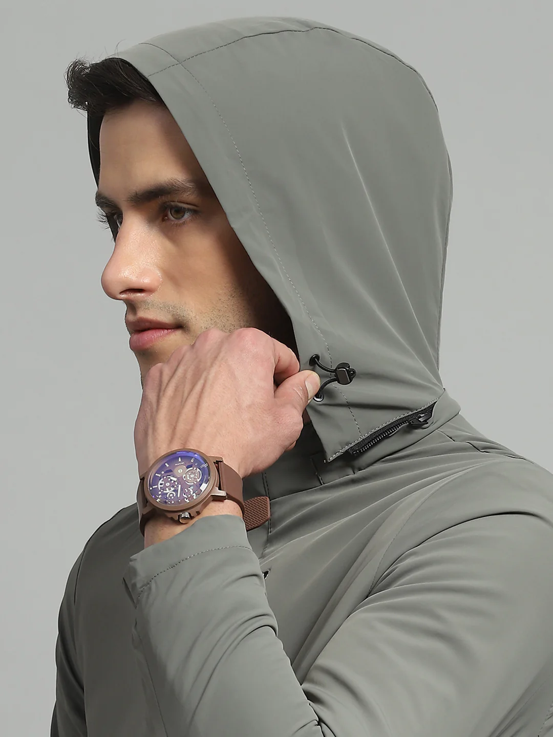 Luxuria Men Olive Solid Detachable Hood Full Sleeve Jacket - Image 7