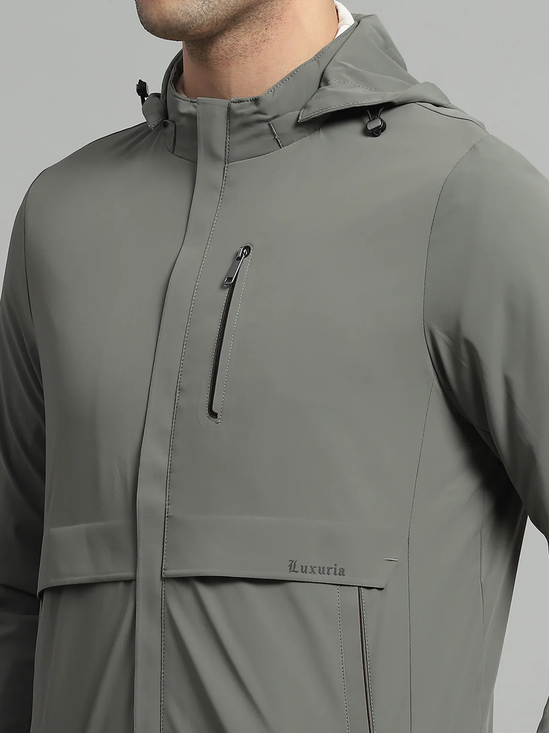 Luxuria Men Olive Solid Detachable Hood Full Sleeve Jacket - Image 8