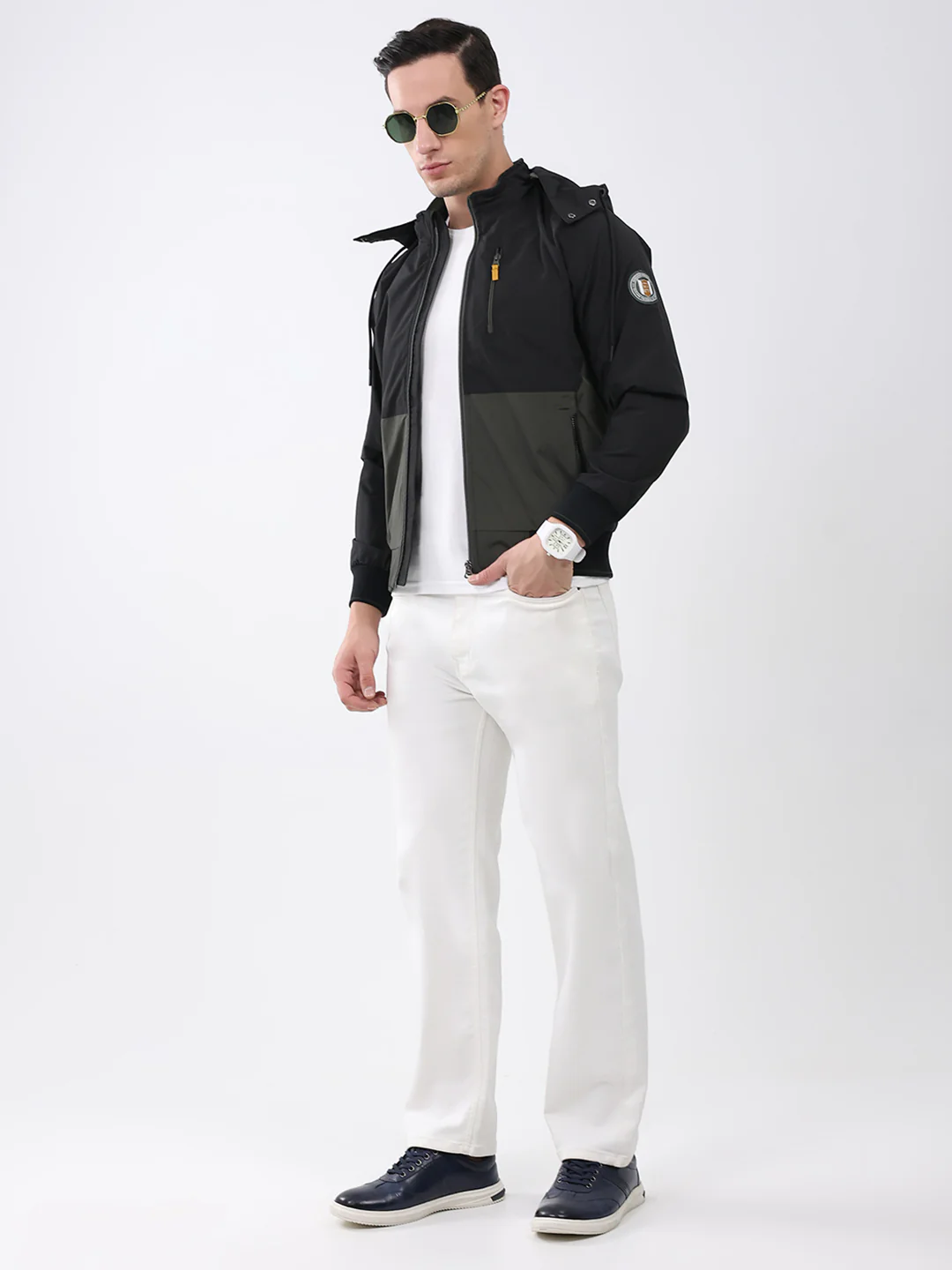 Men Olive Solid Detachable Hood Full Sleeve Jacket - Image 2
