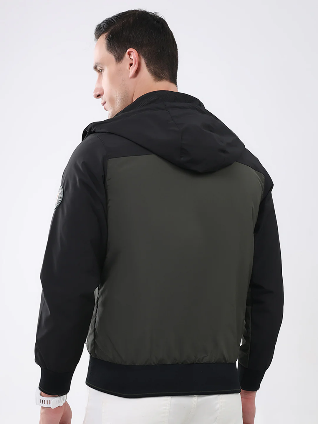 Men Olive Solid Detachable Hood Full Sleeve Jacket - Image 5