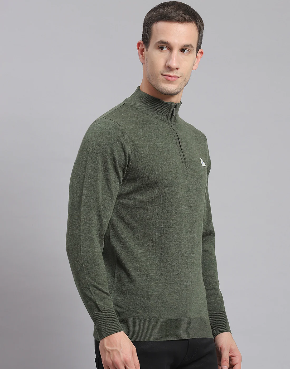 Men Olive Solid H Neck Full Sleeve Sweater - Image 4