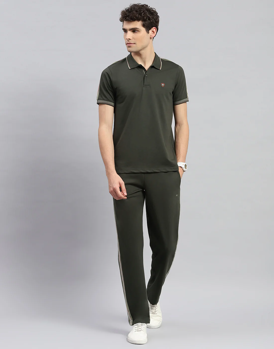 Men Olive Solid Half Sleeve Lower Set