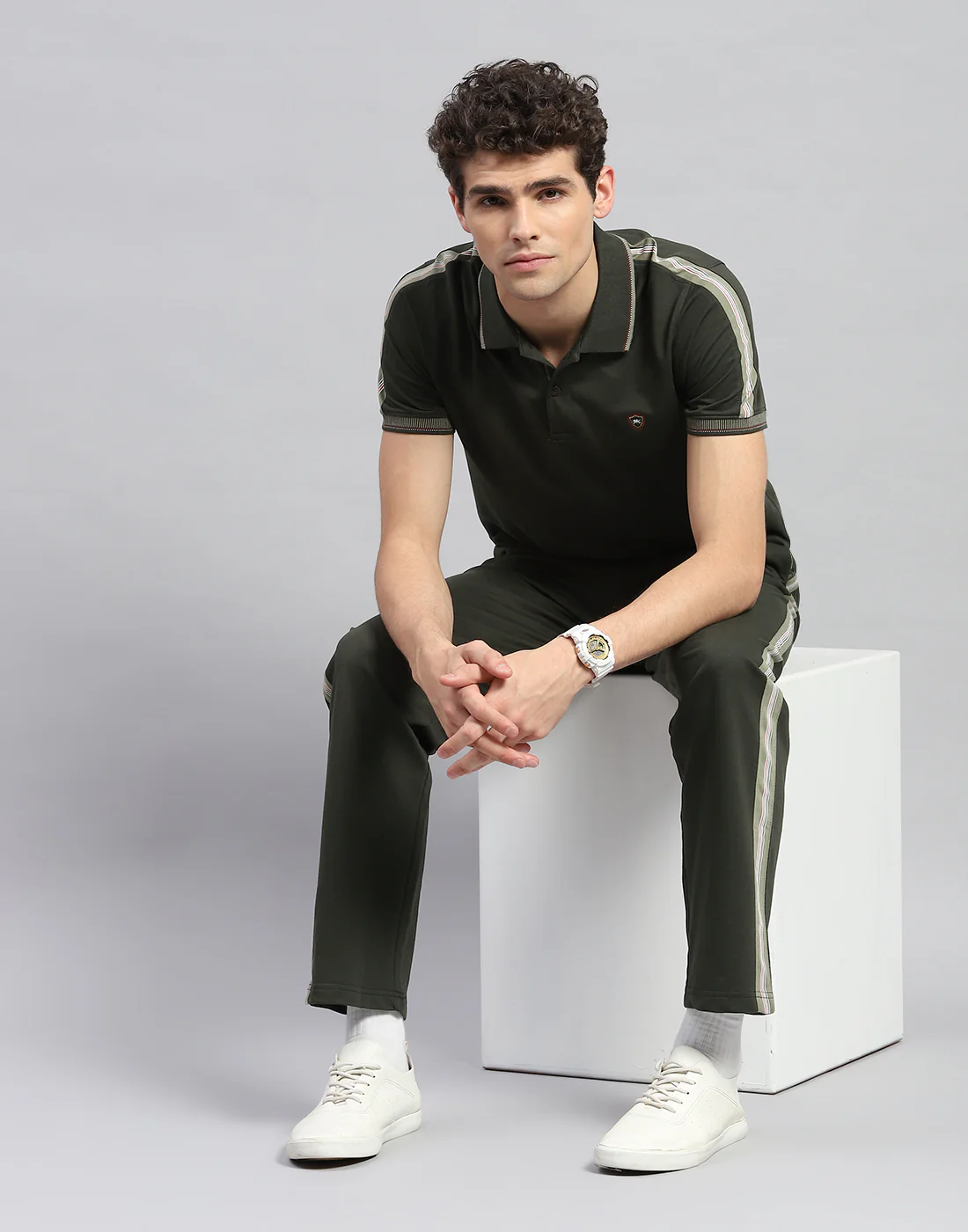 Men Olive Solid Half Sleeve Lower Set - Image 2