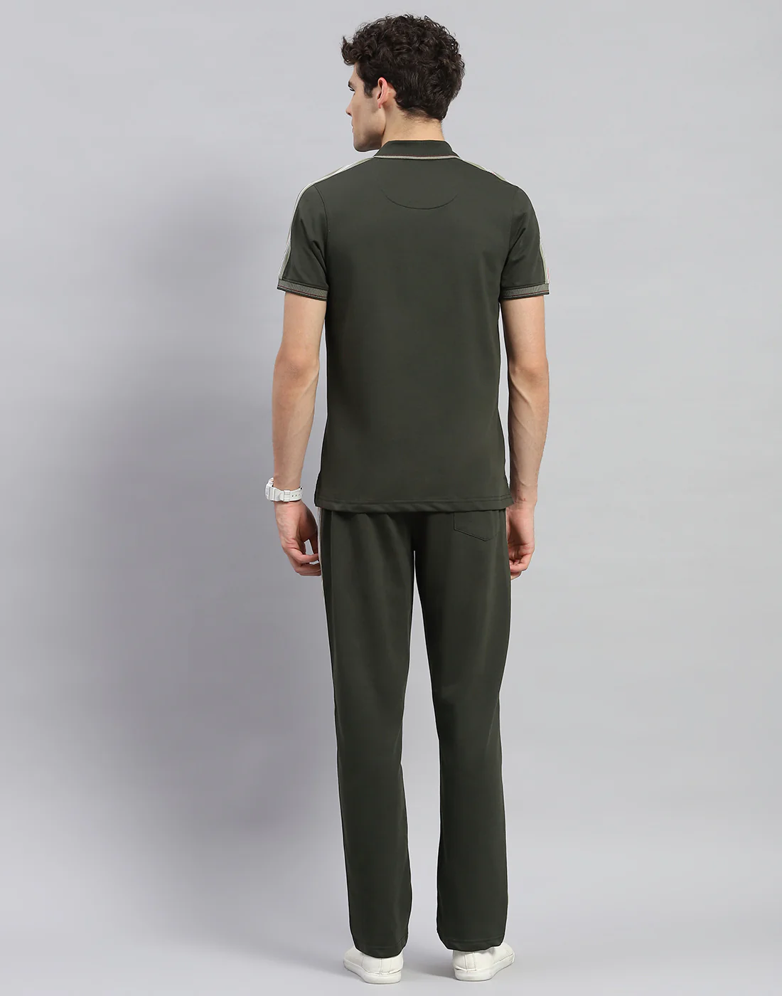 Men Olive Solid Half Sleeve Lower Set - Image 5