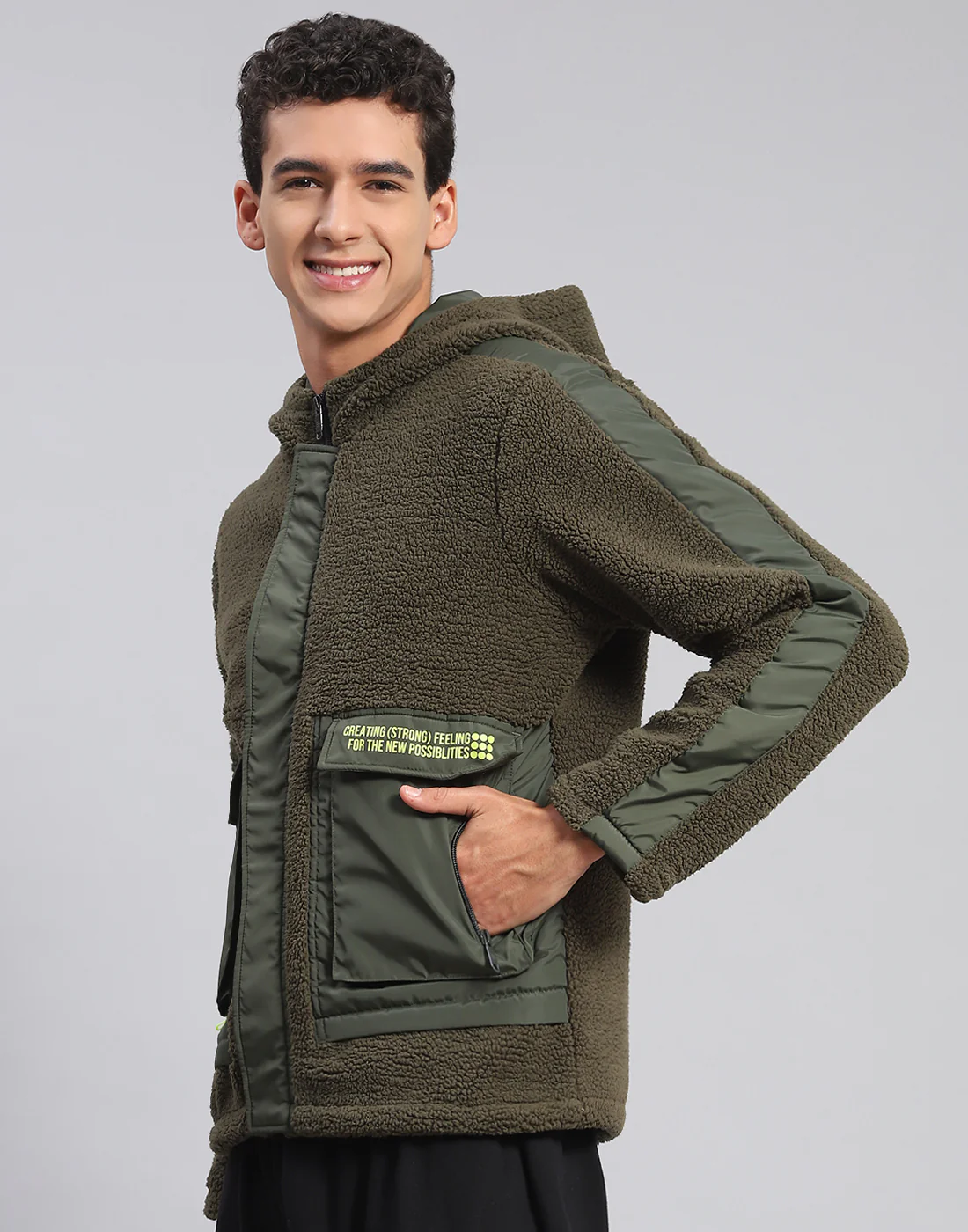 Rock.it Men Olive Solid Hooded Full Sleeve Jacket - Image 4