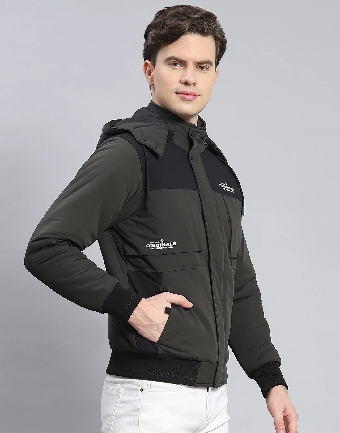 Men Olive Solid Hooded Full Sleeve Jacket - Image 4