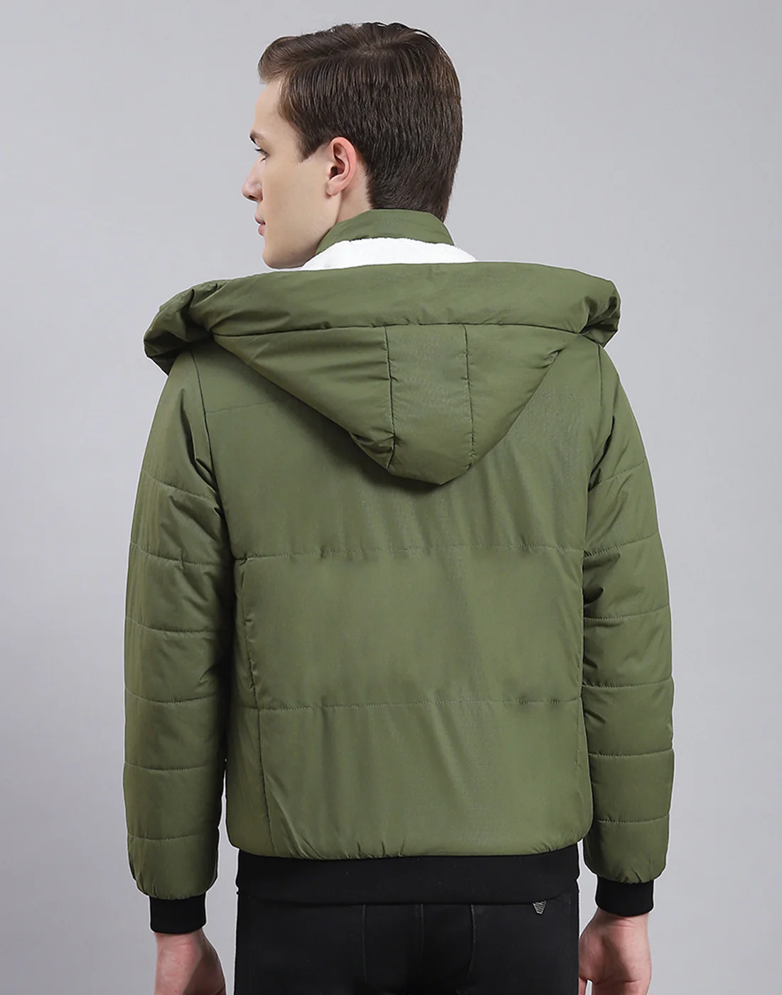 Men Olive Solid Hooded Full Sleeve Jacket - Image 6