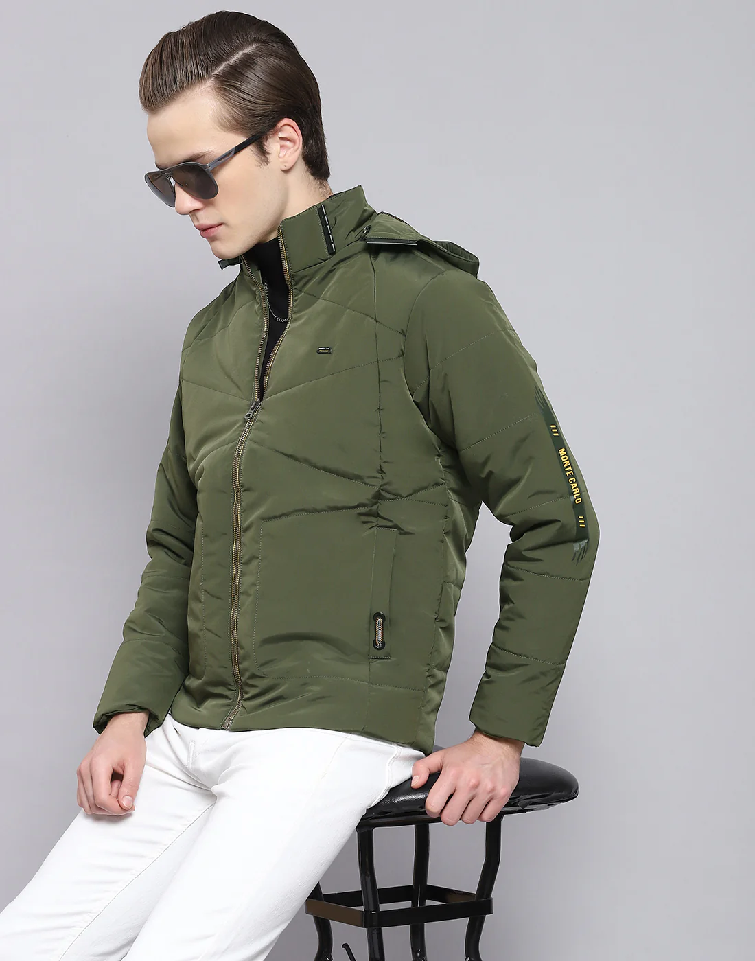 Men Olive Solid Hooded Full Sleeve Jacket - Image 6