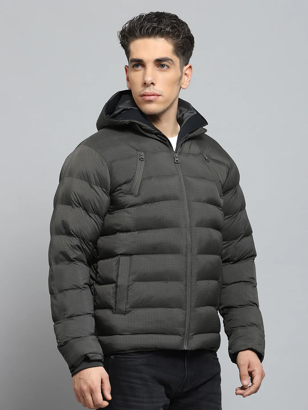 Men Olive Solid Hooded Full Sleeve Jacket - Image 4