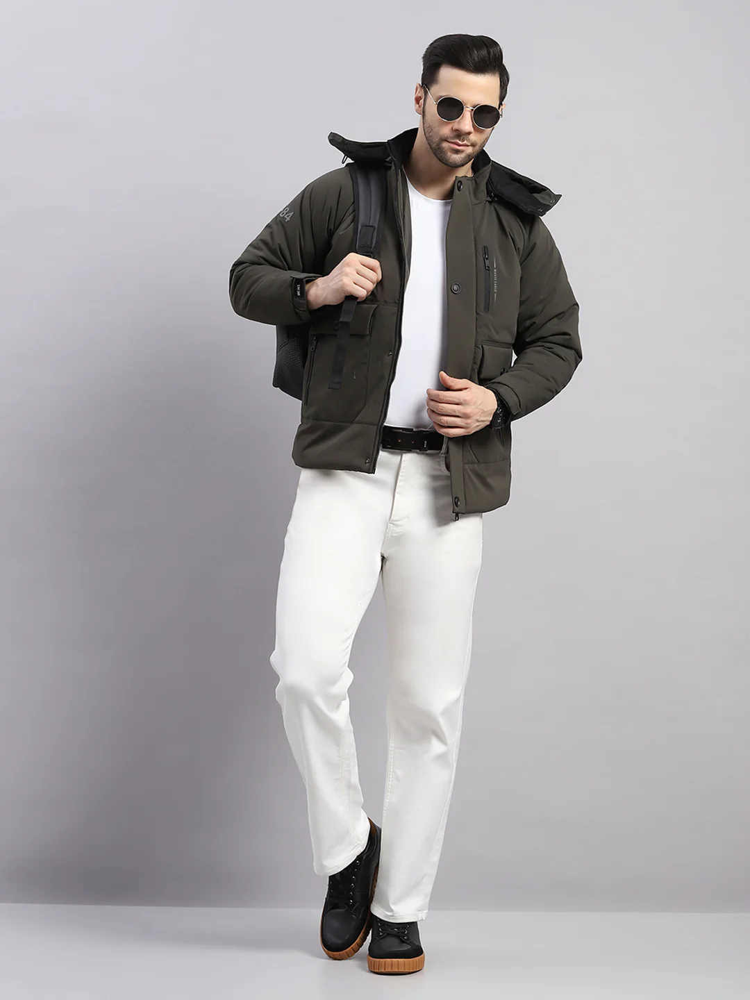 Men Olive Solid Hooded Full Sleeve Jacket - Image 2