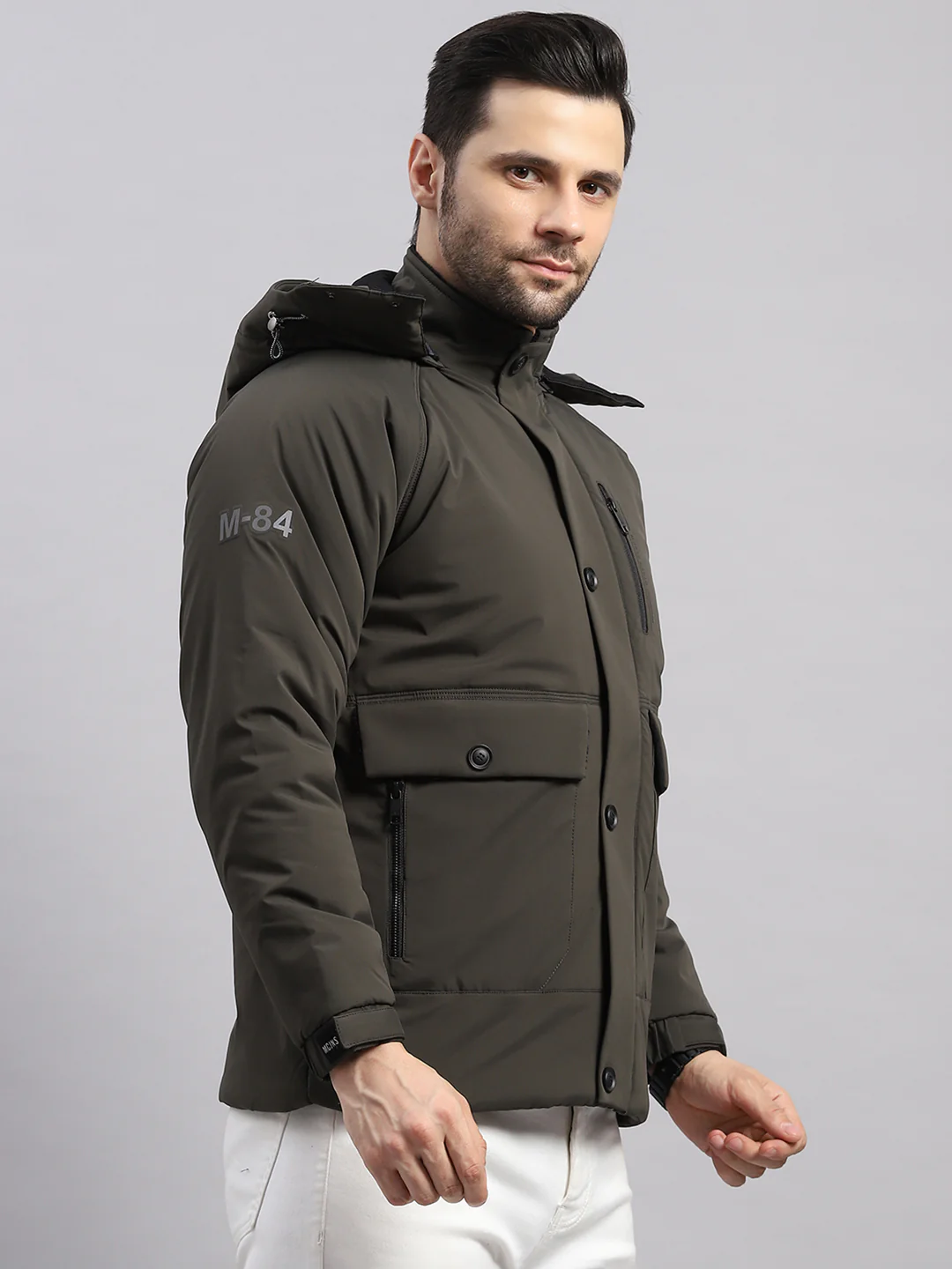 Men Olive Solid Hooded Full Sleeve Jacket - Image 4