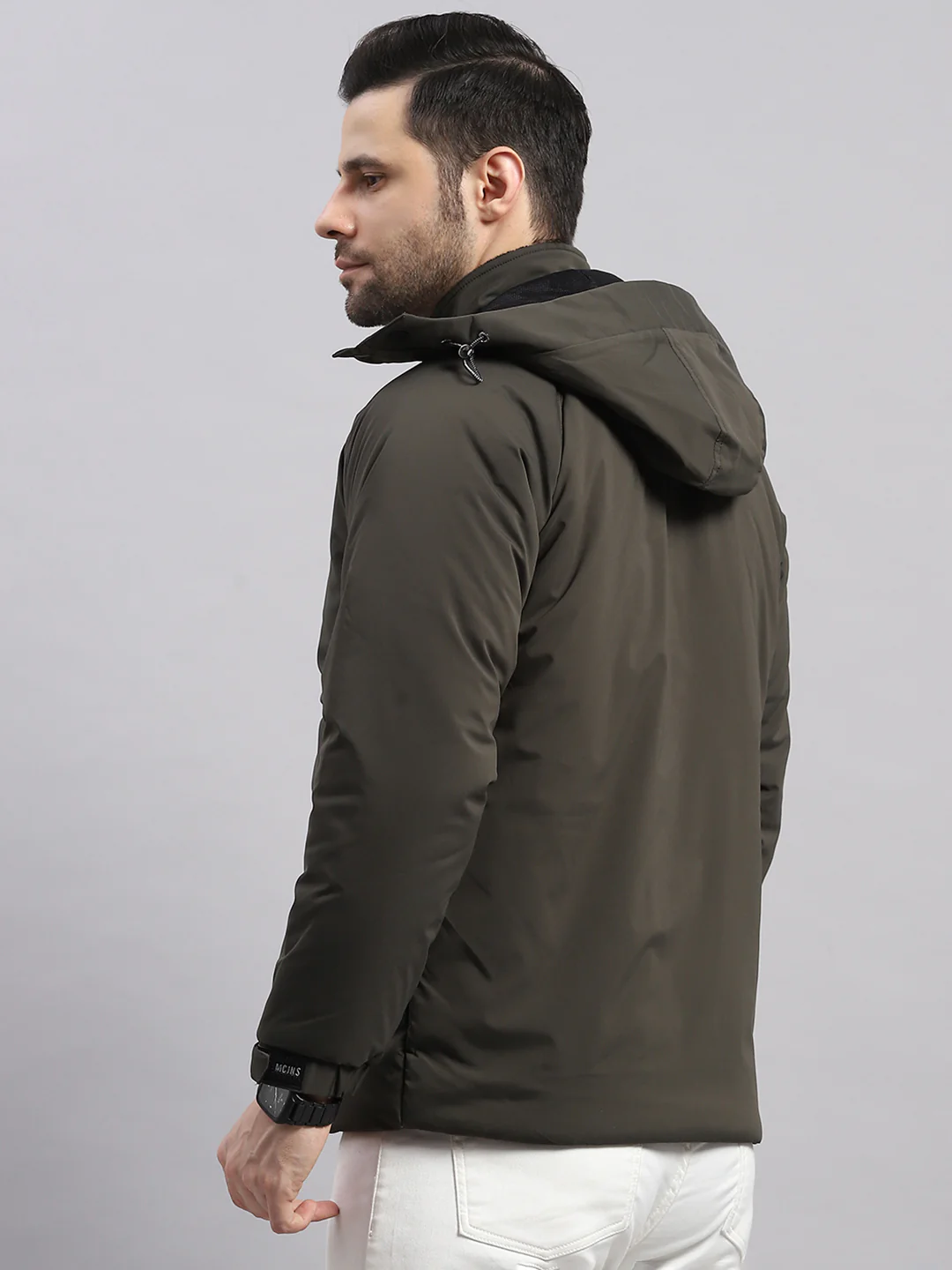Men Olive Solid Hooded Full Sleeve Jacket - Image 5