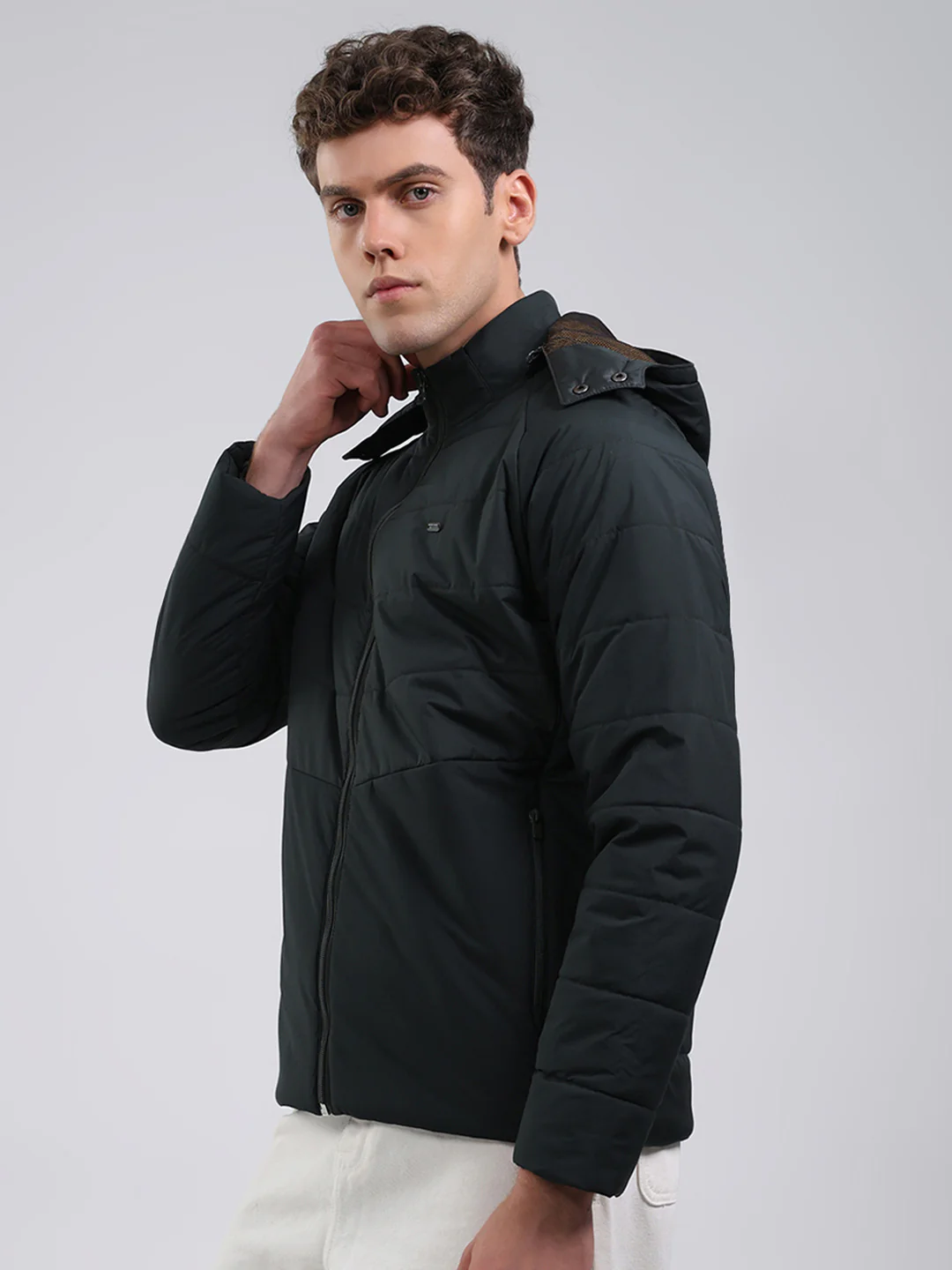 Men Olive Solid Hooded Full Sleeve Jacket - Image 3