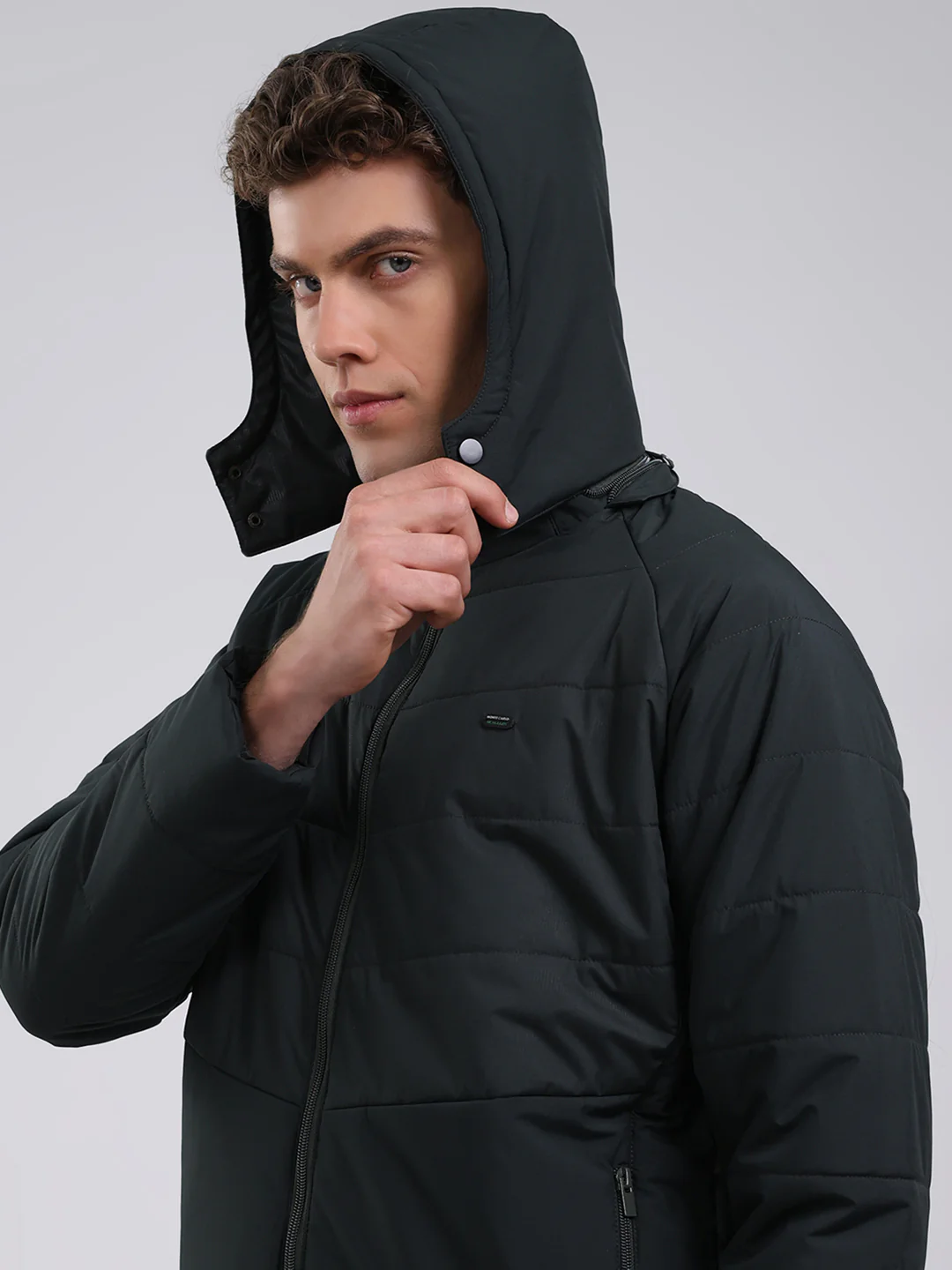 Men Olive Solid Hooded Full Sleeve Jacket - Image 7