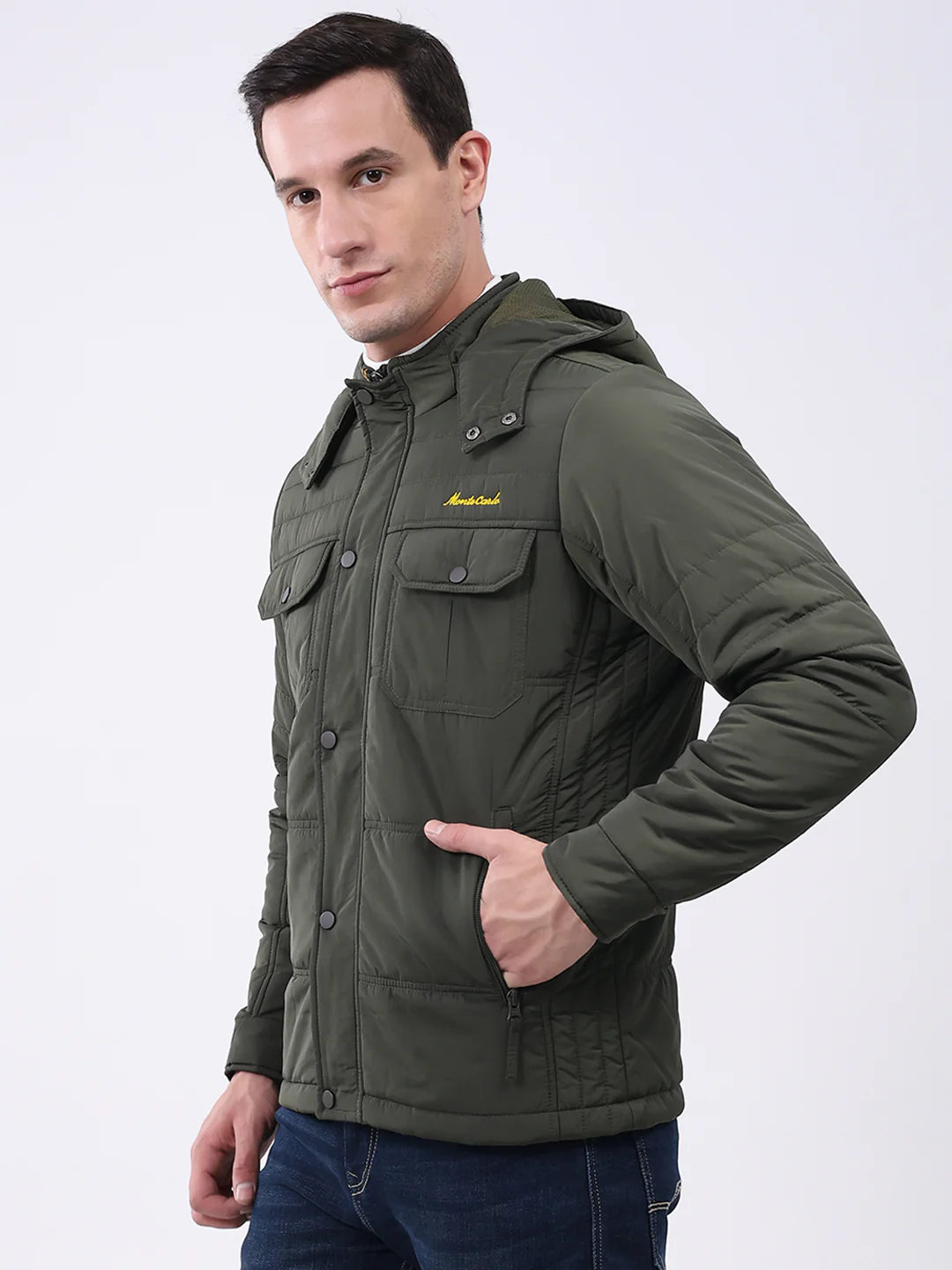 Men Olive Solid Hooded Full Sleeve Jacket - Image 3
