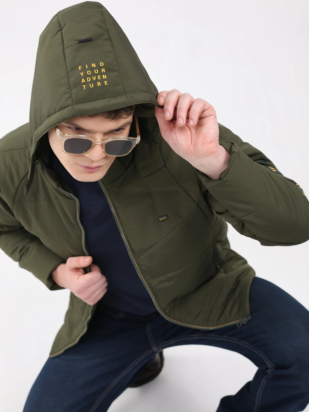 Men Olive Solid Hooded Full Sleeve Jacket - Image 6