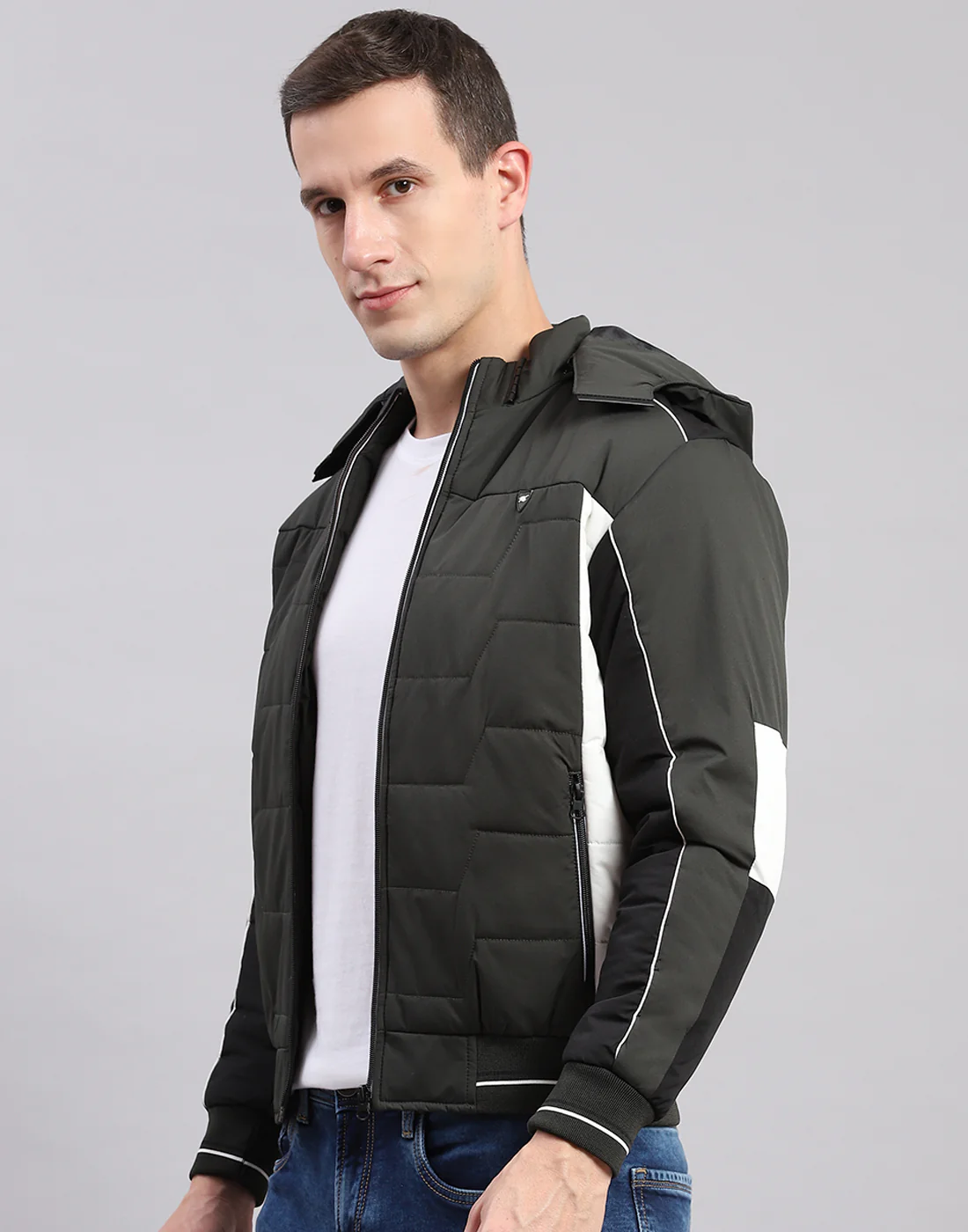 Men Olive Solid Hooded Full Sleeve Jackets - Image 3