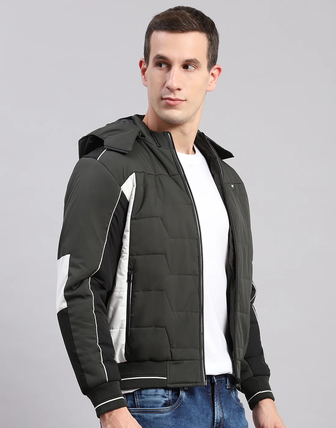 Men Olive Solid Hooded Full Sleeve Jackets - Image 4