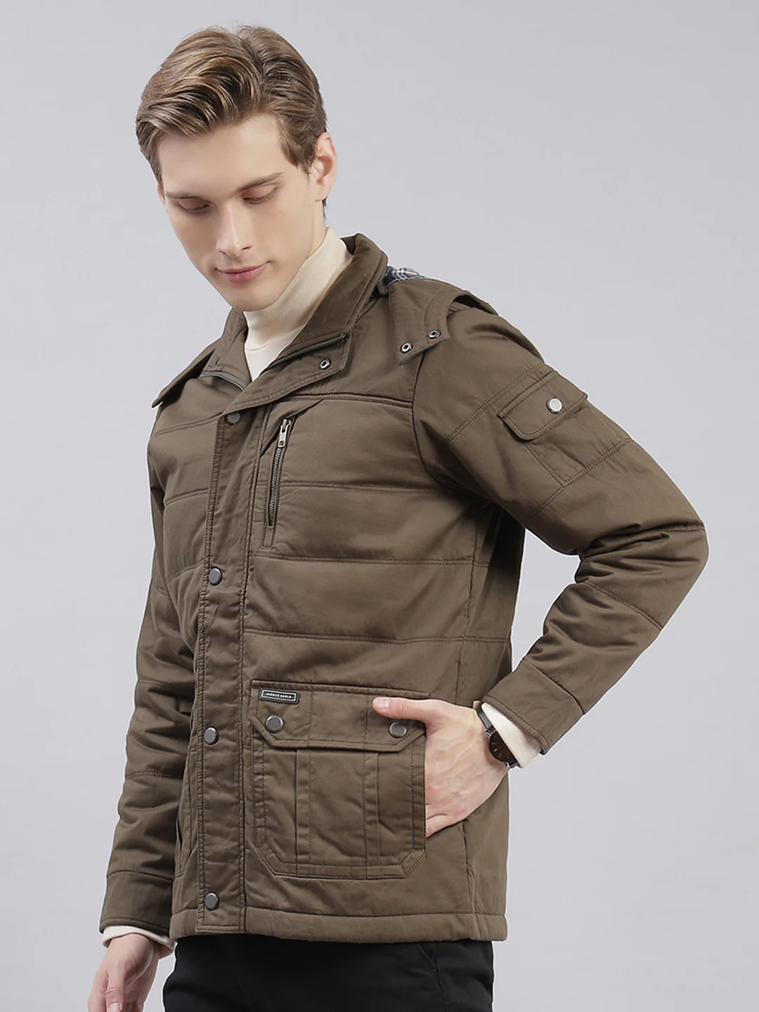 Men Olive Solid Hooded Full Sleeve Jackets - Image 4