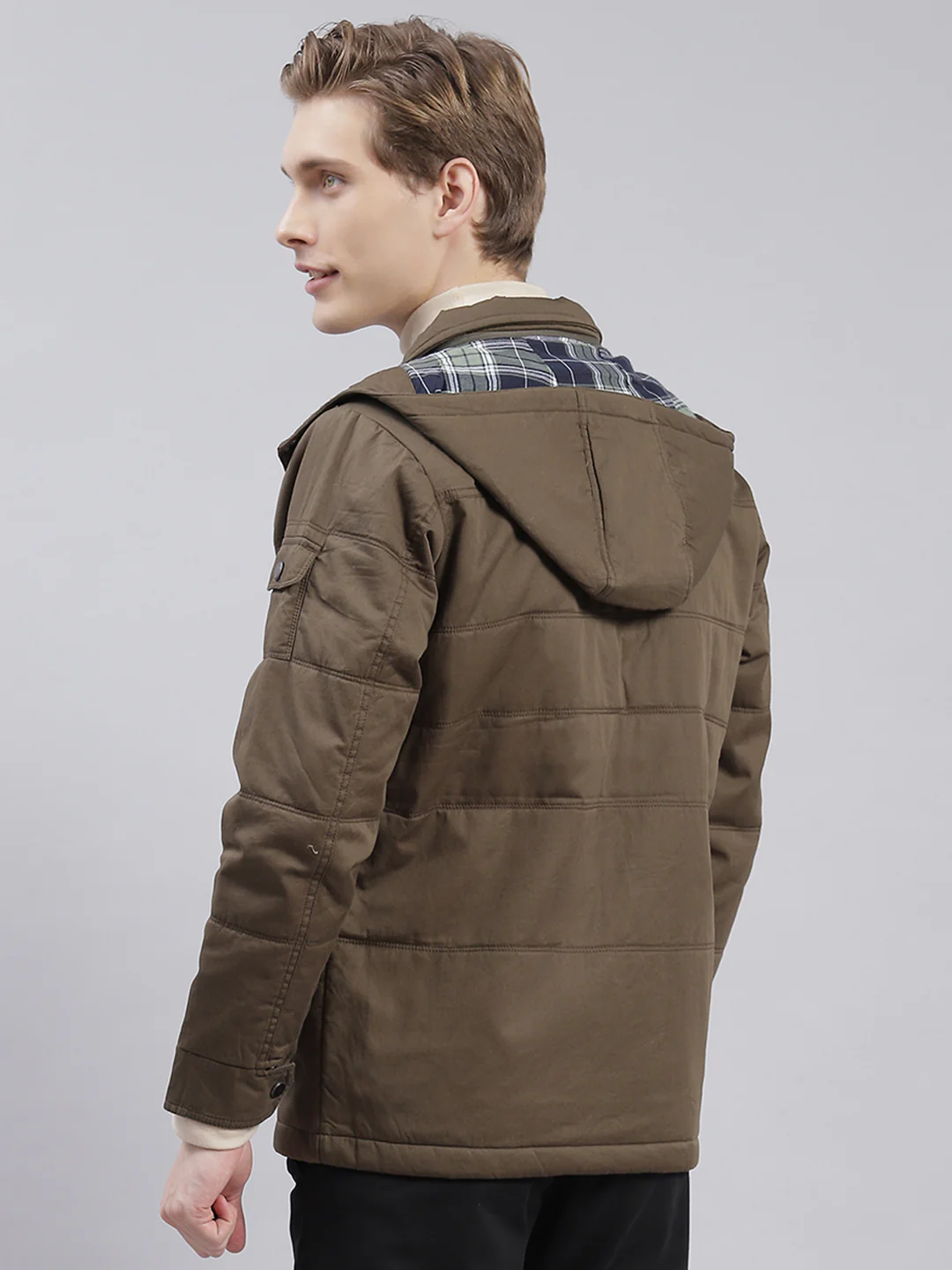 Men Olive Solid Hooded Full Sleeve Jackets - Image 6