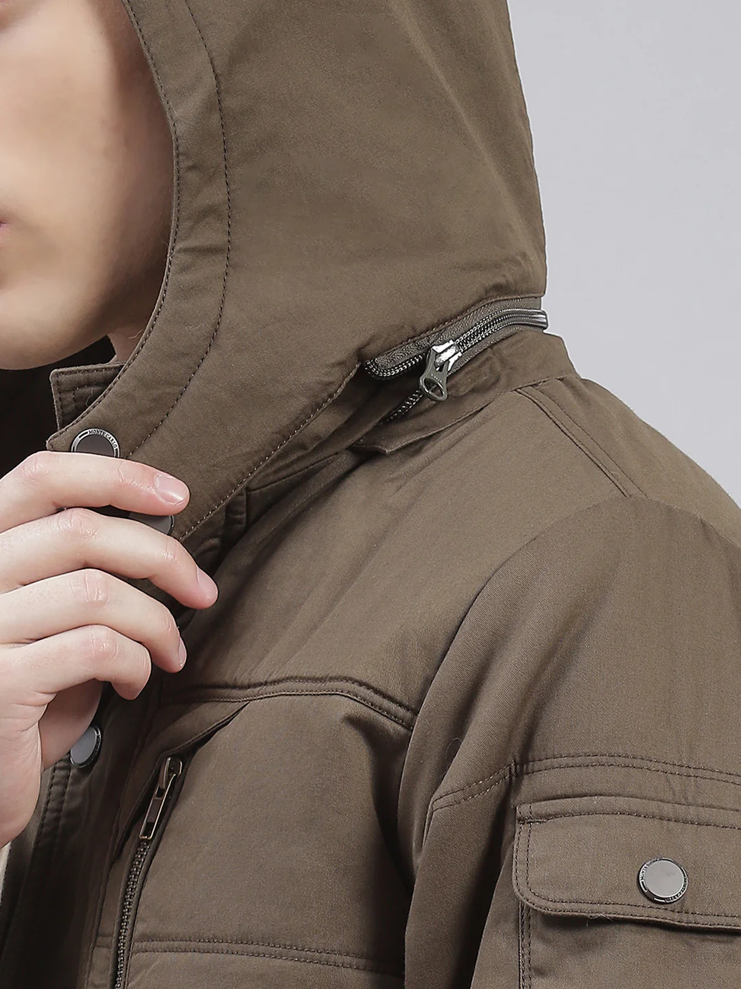 Men Olive Solid Hooded Full Sleeve Jackets - Image 8