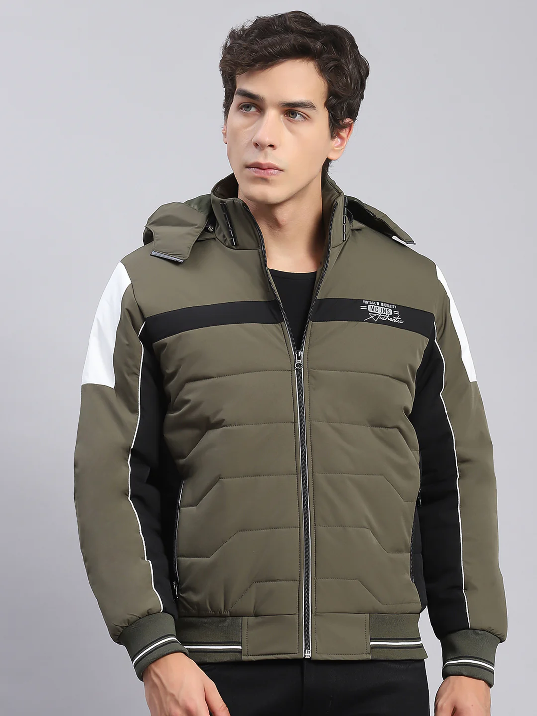 Men Olive Solid Hooded Full Sleeve Jackets - Image 3