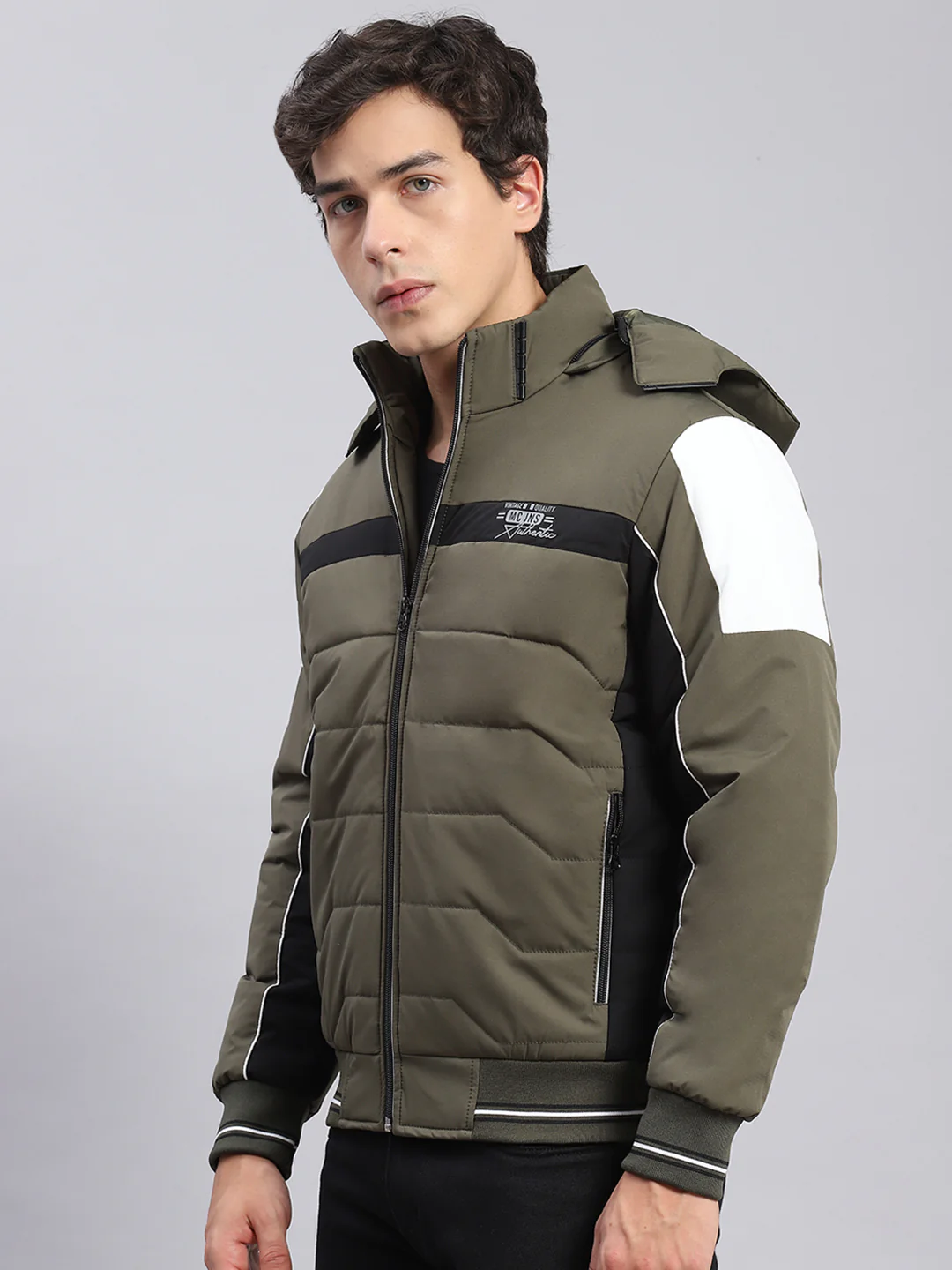 Men Olive Solid Hooded Full Sleeve Jackets - Image 4