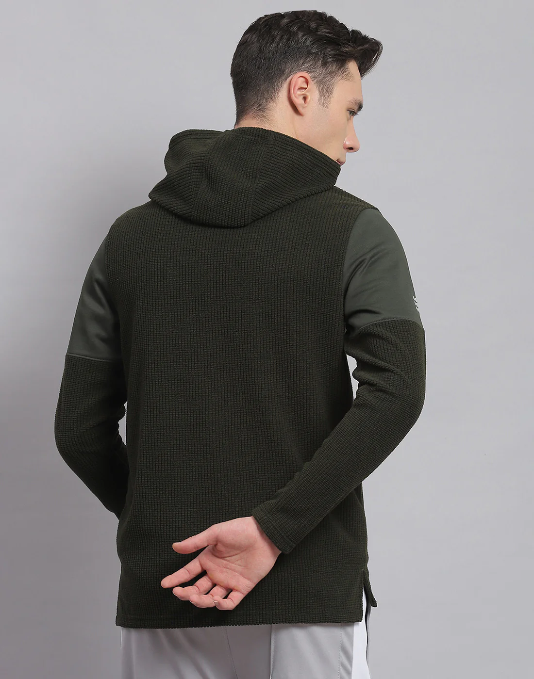 Rock.it Men Olive Solid Hooded Full Sleeve Sweatshirt - Image 5