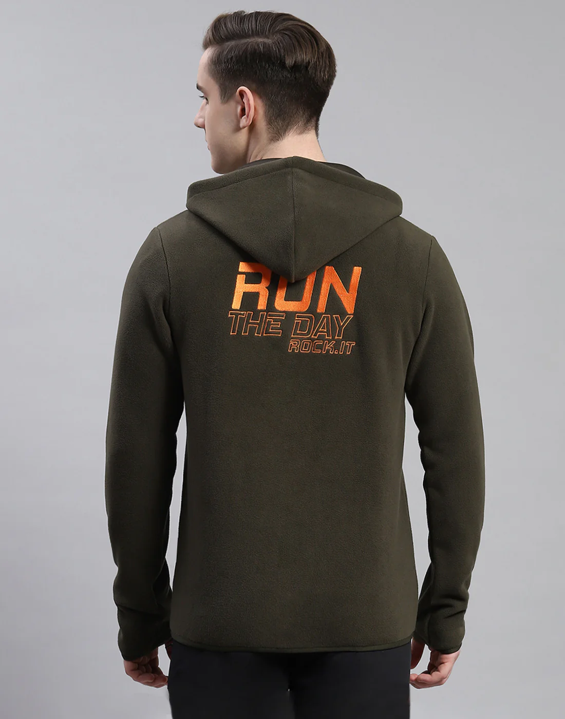 Rock.it Men Olive Solid Hooded Full Sleeve Sweatshirt - Image 2