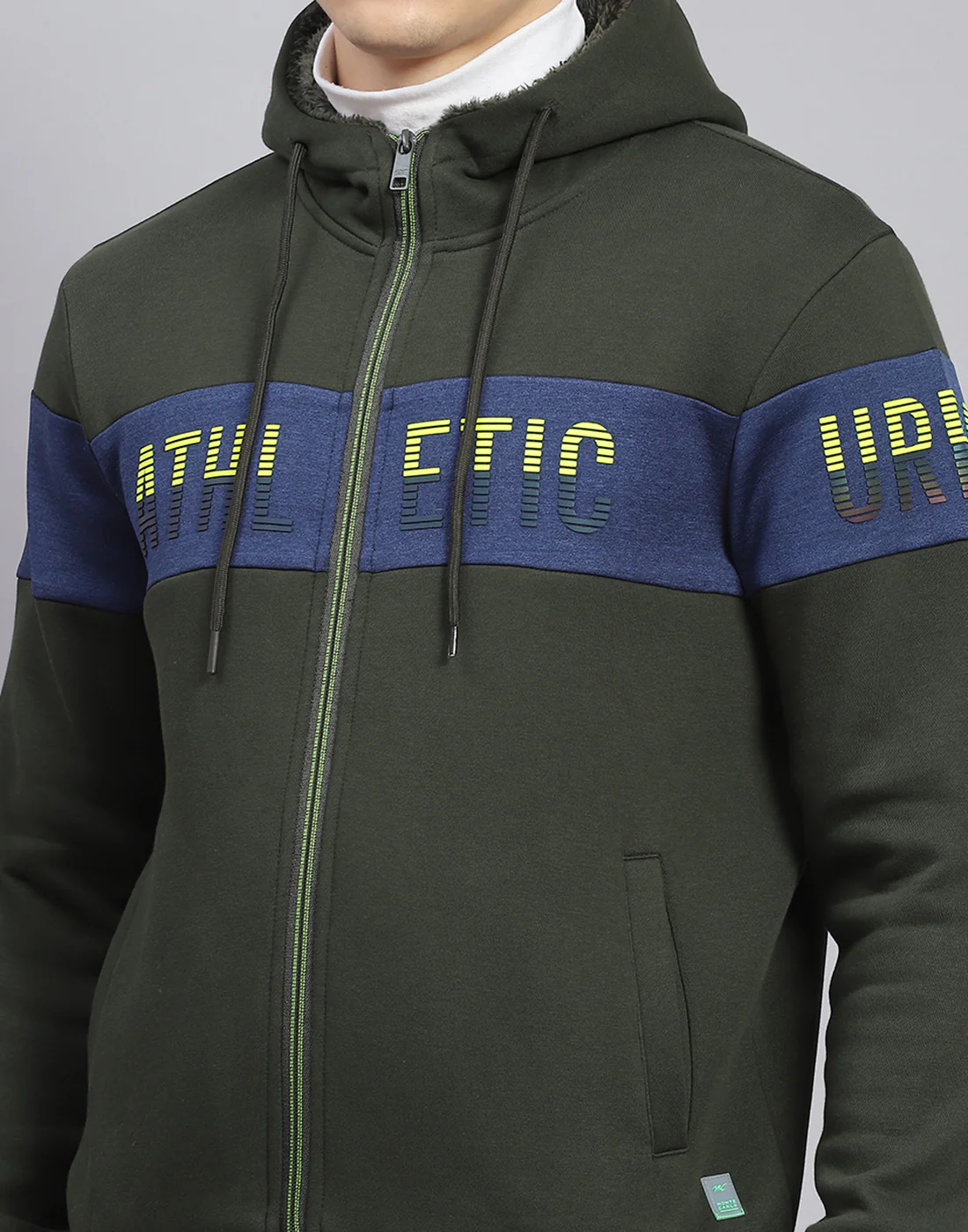 Men Olive Solid Hooded Full Sleeve Sweatshirt - Image 8