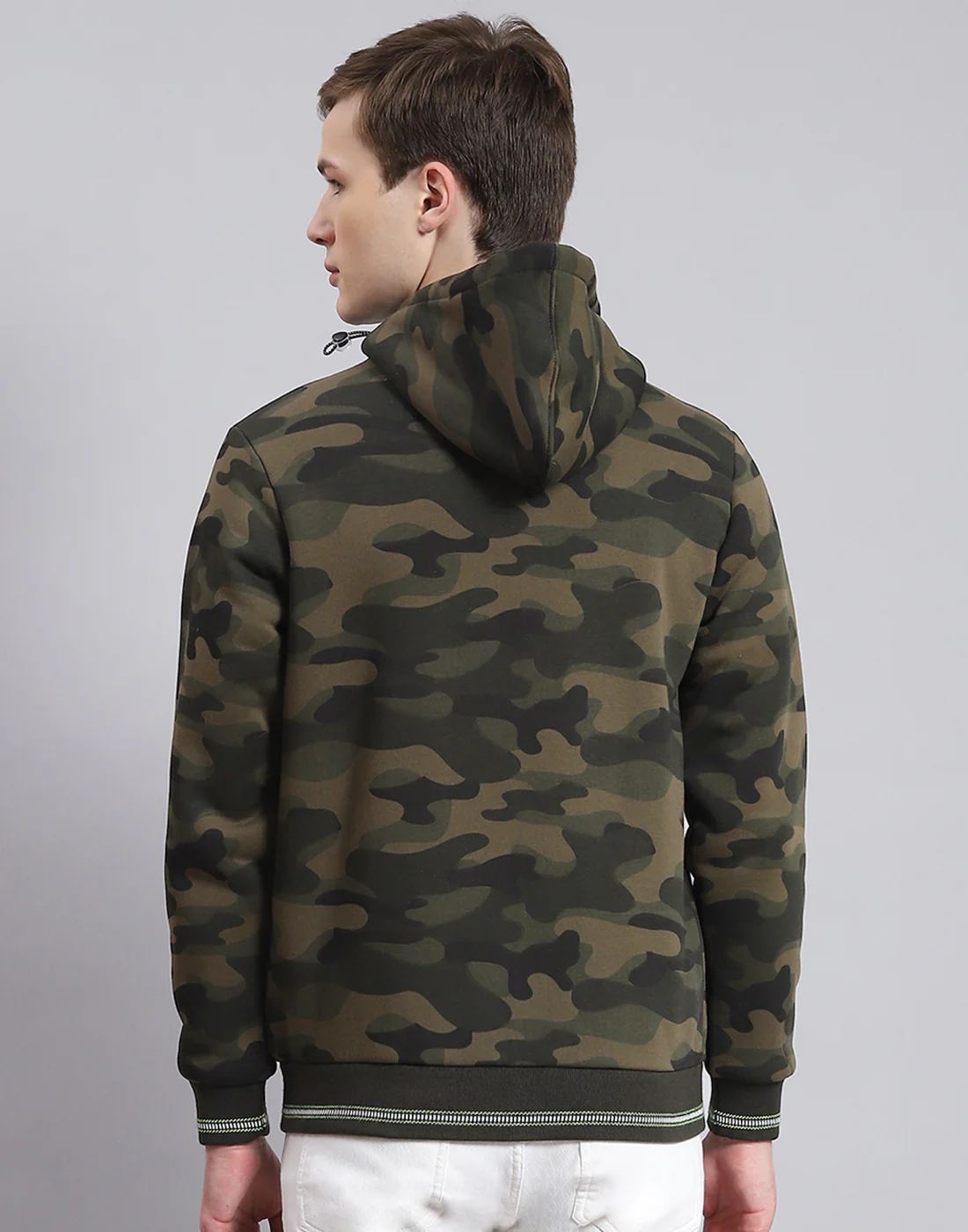 Men Olive Solid Hooded Full Sleeve Sweatshirt - Image 5