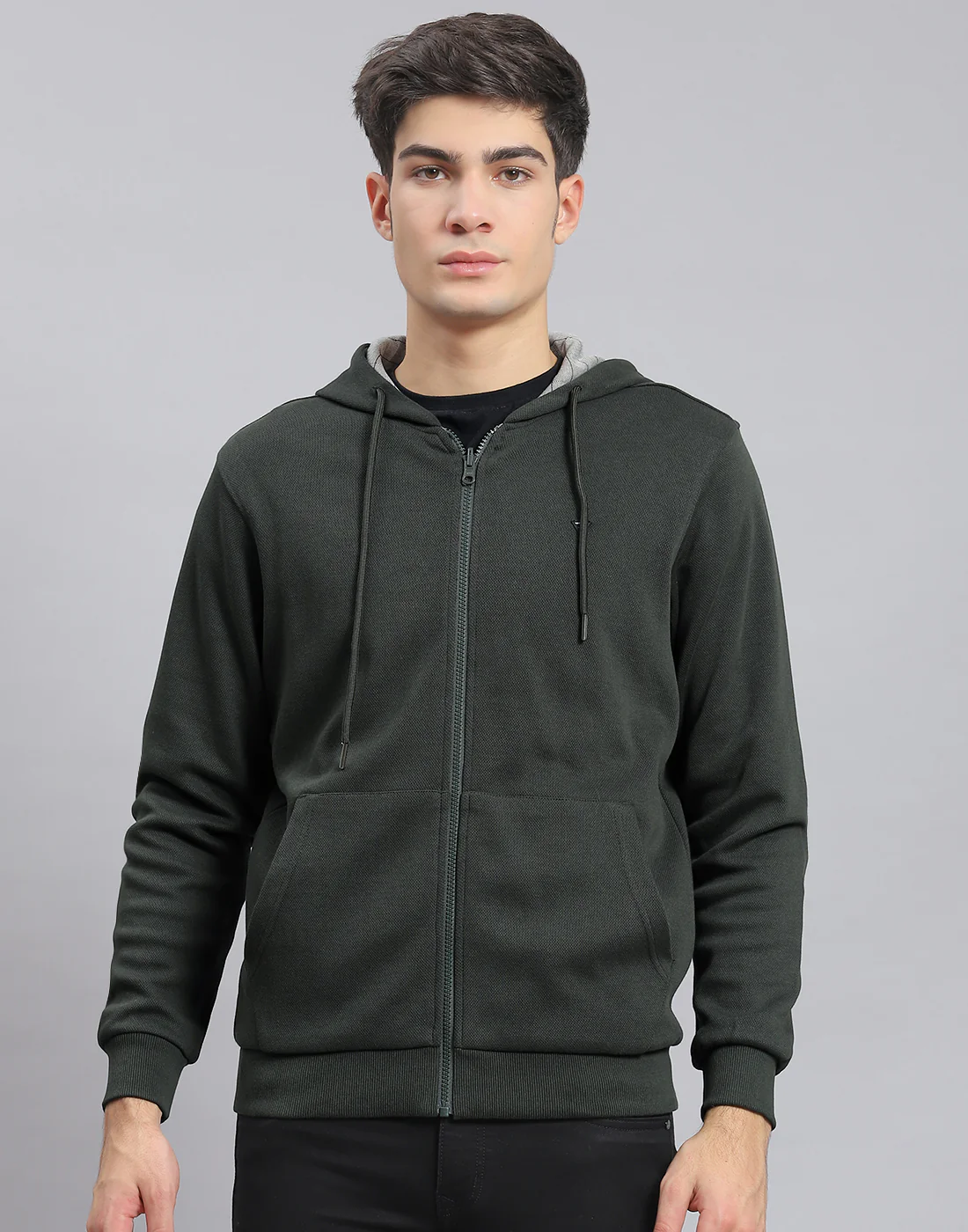 Men Olive Solid Hooded Full Sleeve Reversible Sweatshirt - Image 2