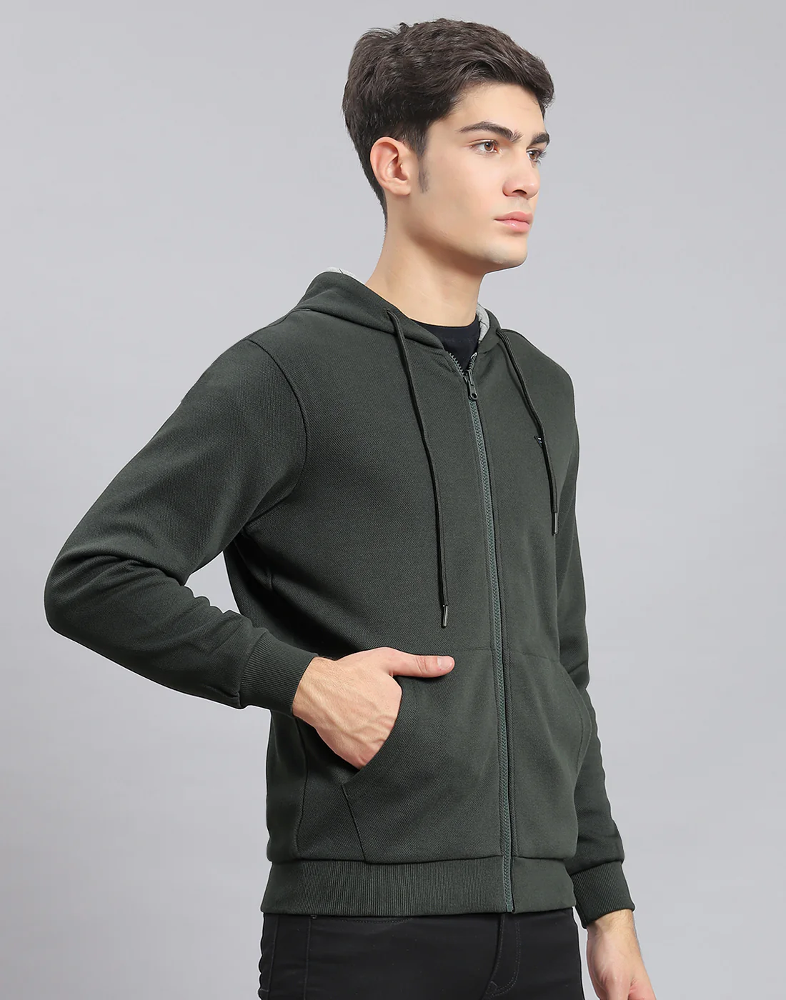 Men Olive Solid Hooded Full Sleeve Reversible Sweatshirt - Image 4