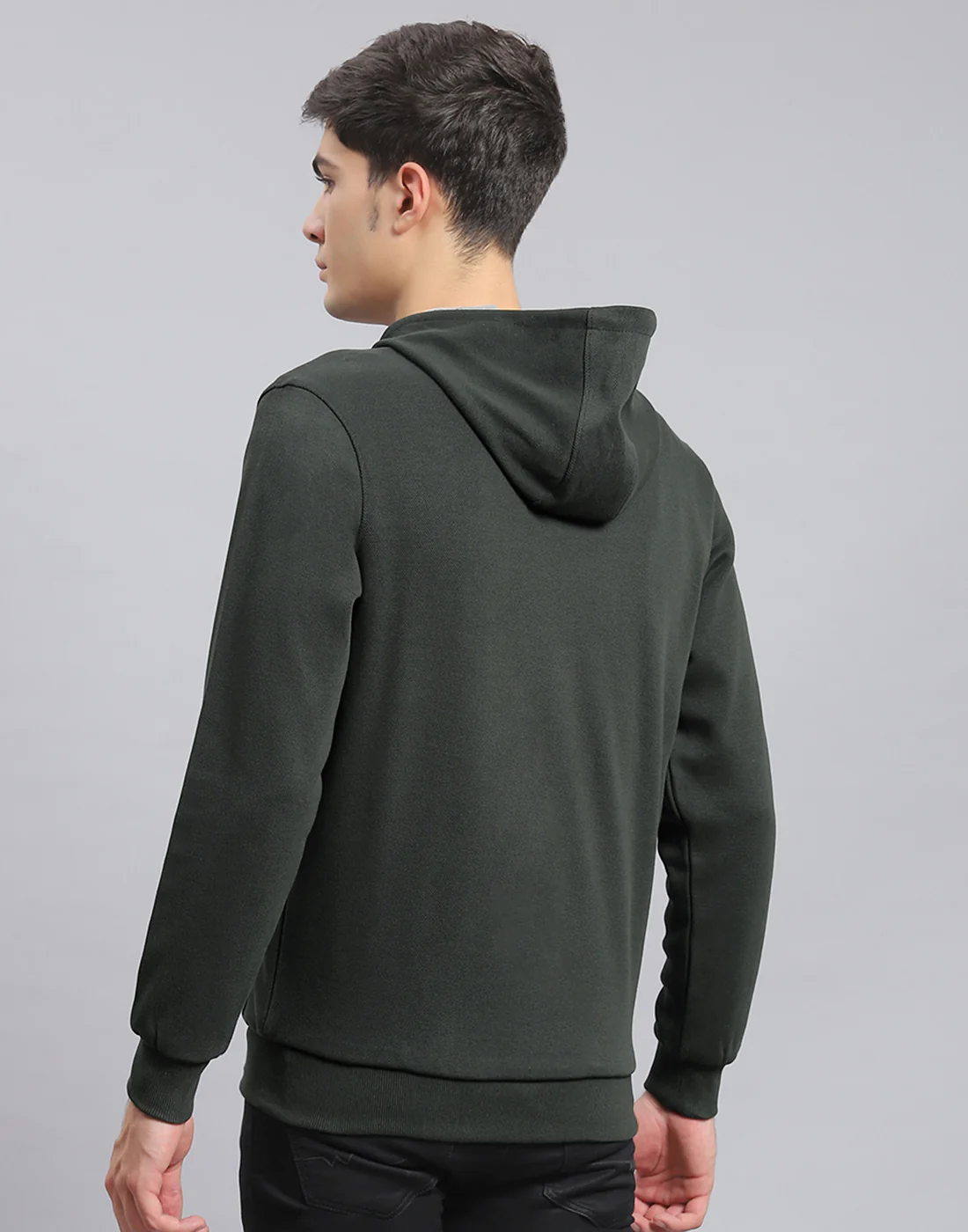 Men Olive Solid Hooded Full Sleeve Reversible Sweatshirt - Image 5