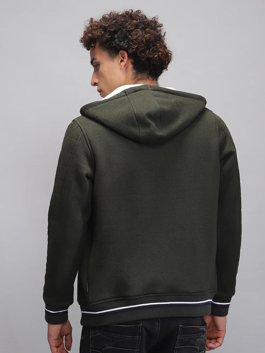 Rock.it Men Olive Solid Hooded Full Sleeve Sweatshirt - Image 5