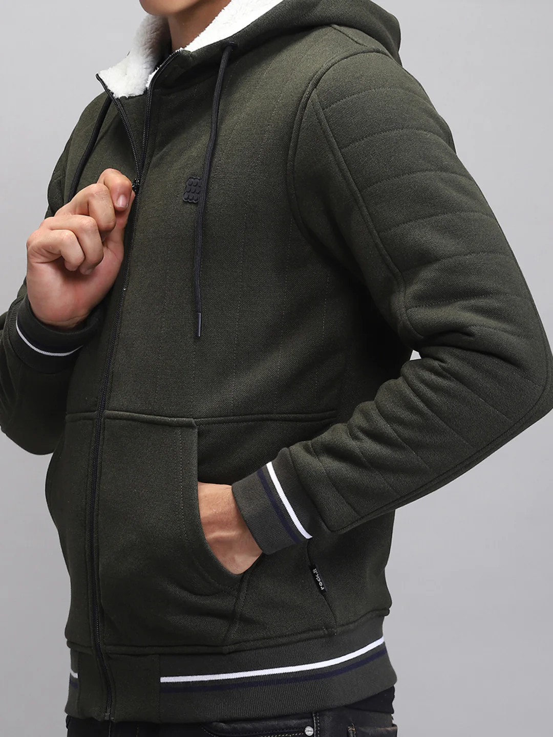 Rock.it Men Olive Solid Hooded Full Sleeve Sweatshirt - Image 6