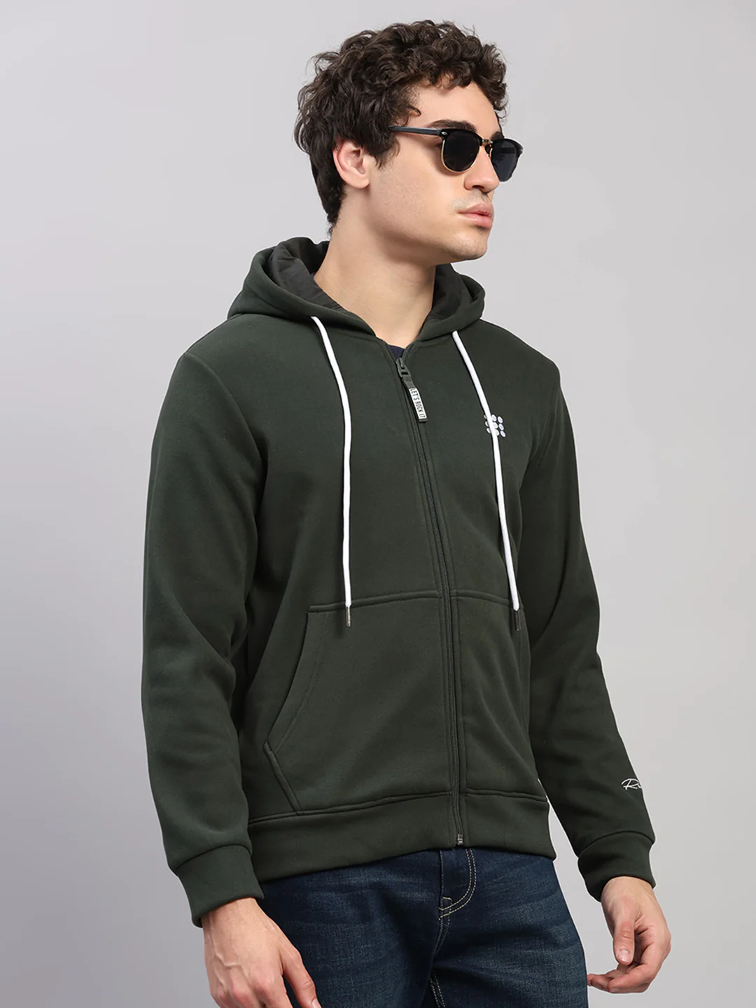 Rock.it Men Olive Solid Hooded Full Sleeve Sweatshirt - Image 4