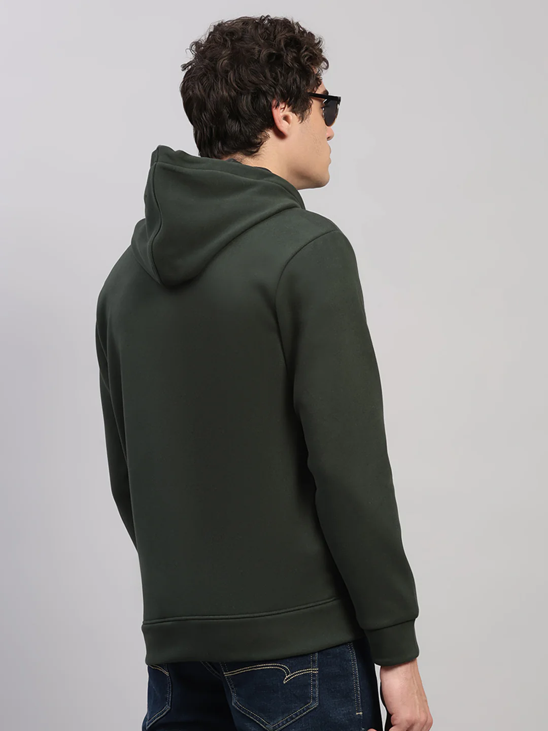 Rock.it Men Olive Solid Hooded Full Sleeve Sweatshirt - Image 5