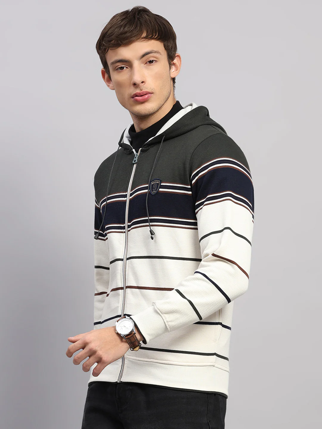 Men Olive Solid Hooded Full Sleeve Sweatshirt - Image 3